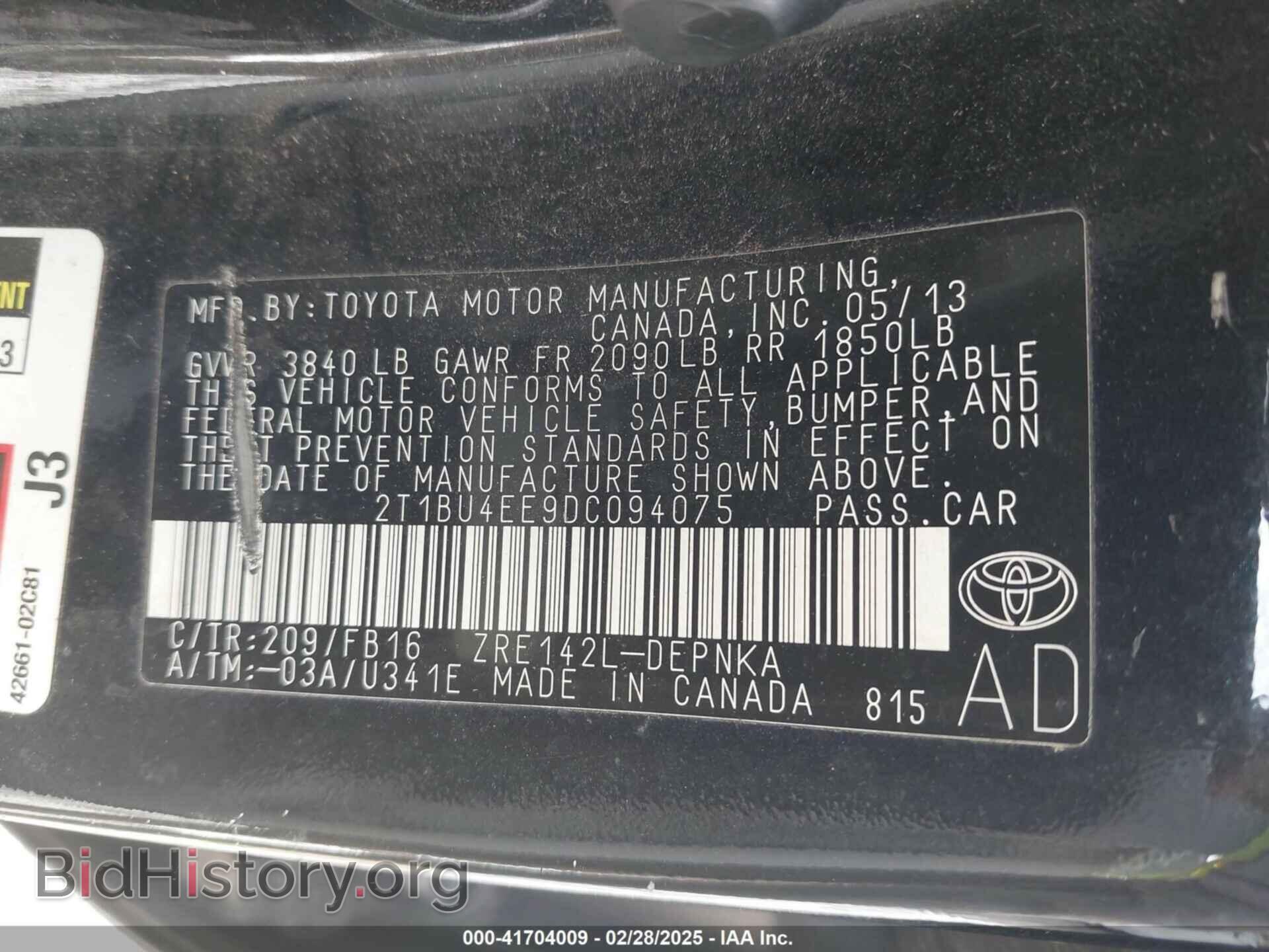 2013 TOYOTA COROLLA - VIN: 2T1BU4EE9DC094075 - Фото 9