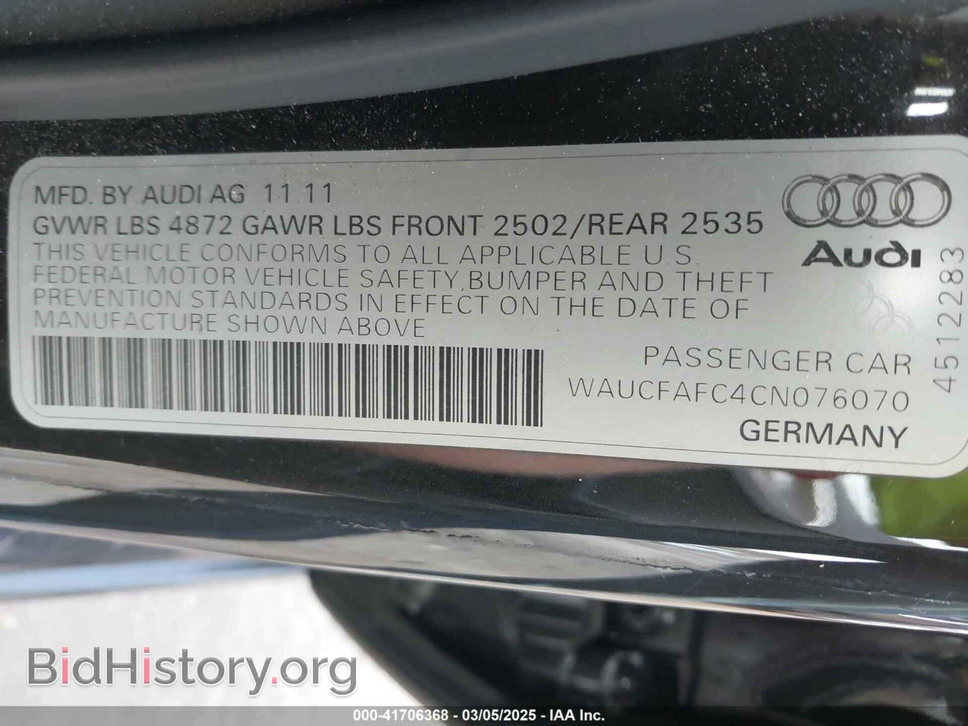 2012 AUDI A6 - VIN: WAUCFAFC4CN076070 - Фото 9