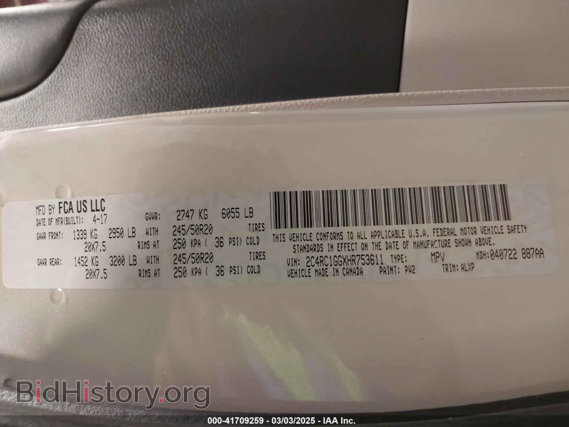 2017 CHRYSLER PACIFICA - VIN: 2C4RC1GGXHR753611 - Фото 9