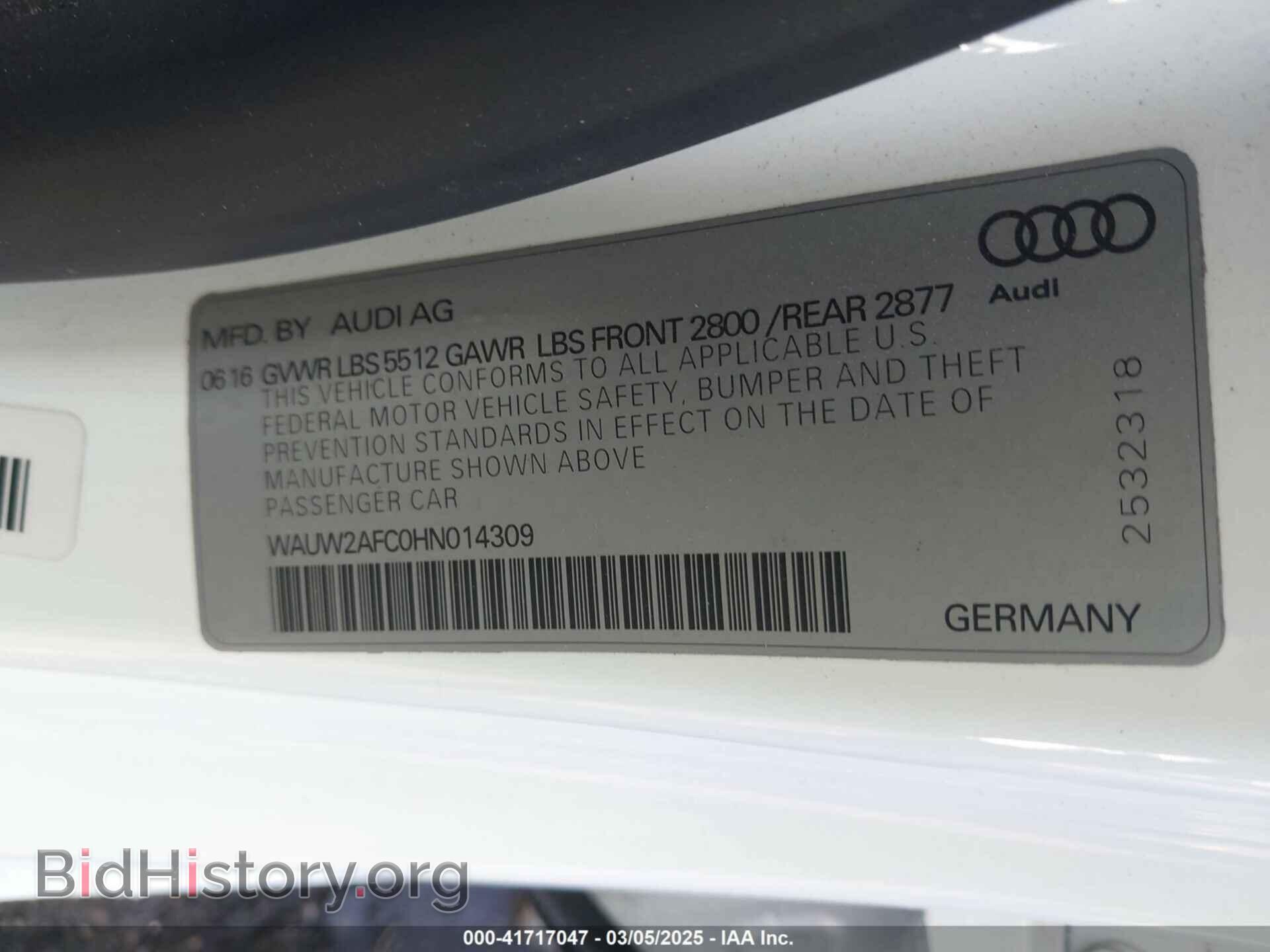2017 AUDI A7 - VIN: WAUW2AFC0HN014309 - Фото 9