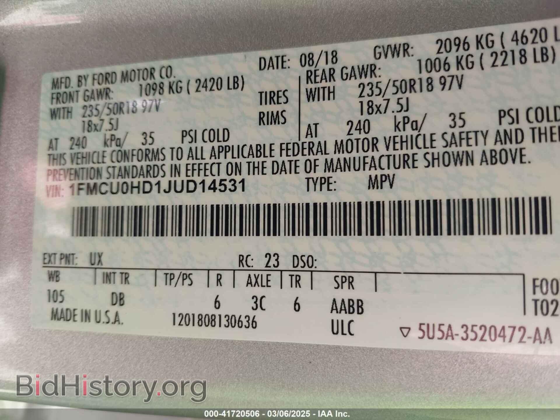 2018 FORD ESCAPE - VIN: 1FMCU0HD1JUD14531 - Фото 9