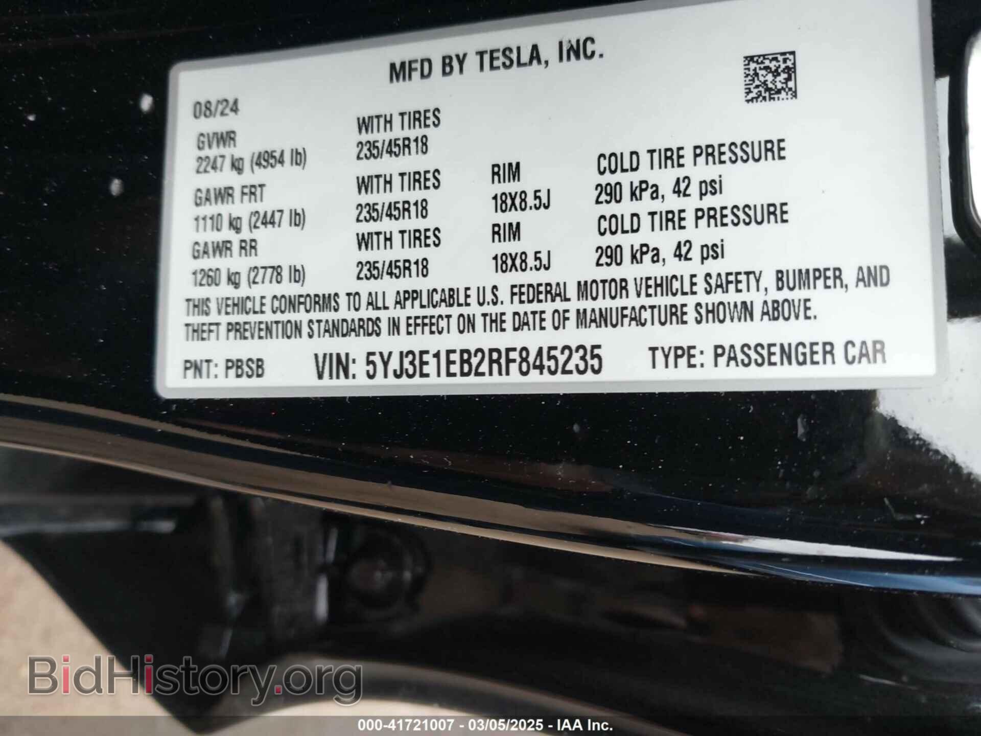 2024 TESLA MODEL 3 - VIN: 5YJ3E1EB2RF845235 - Фото 9