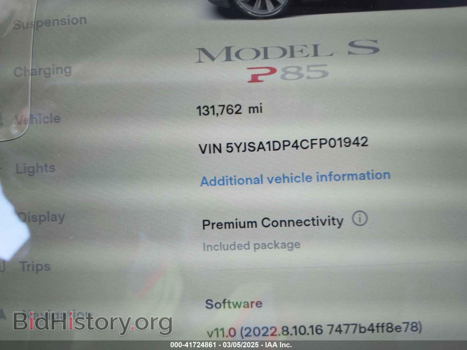 2012 TESLA MODEL S - VIN: 5YJSA1DP4CFP01942 - Photo 15