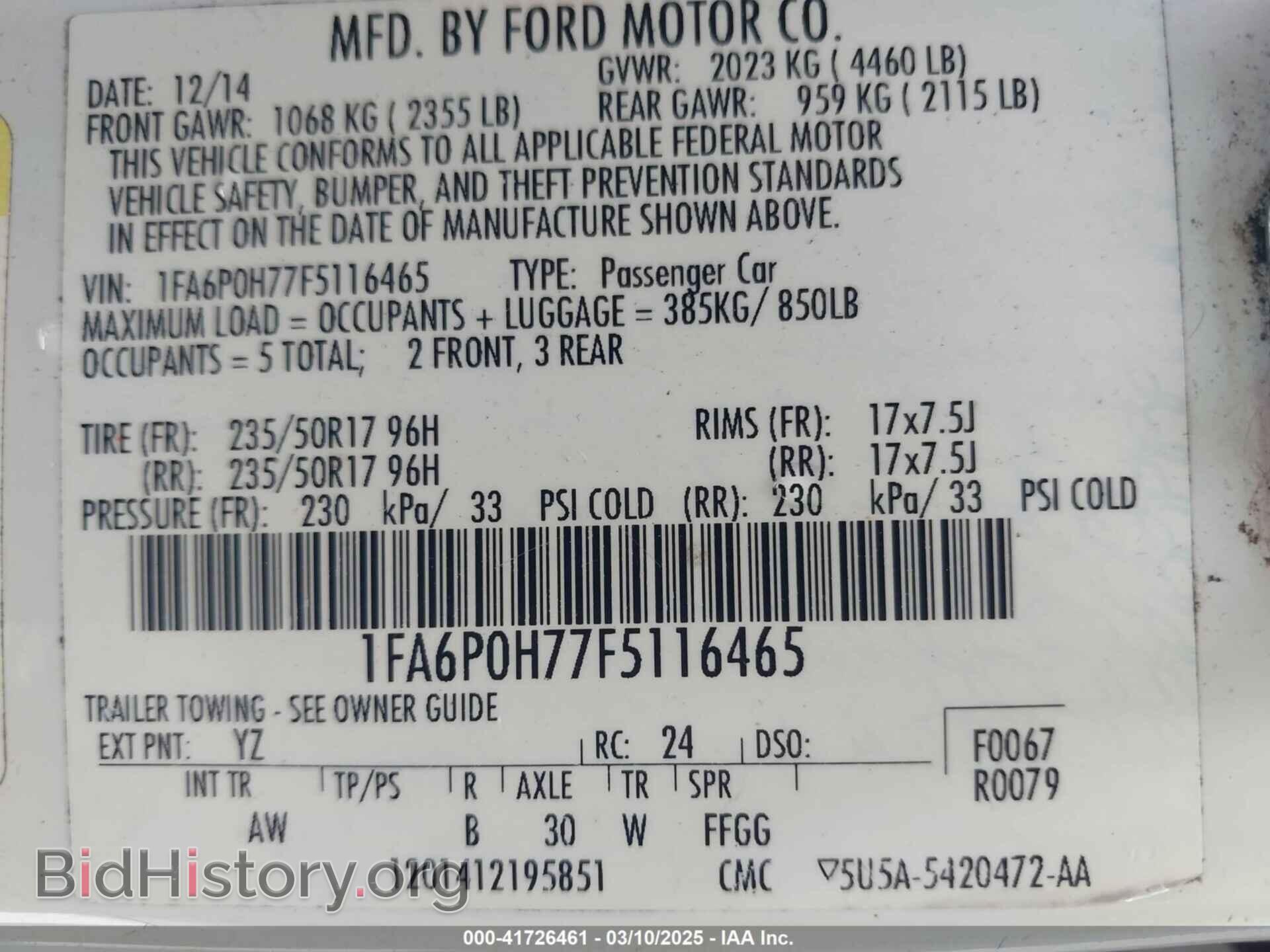 2015 FORD FUSION - VIN: 1FA6P0H77F5116465 - Фото 9