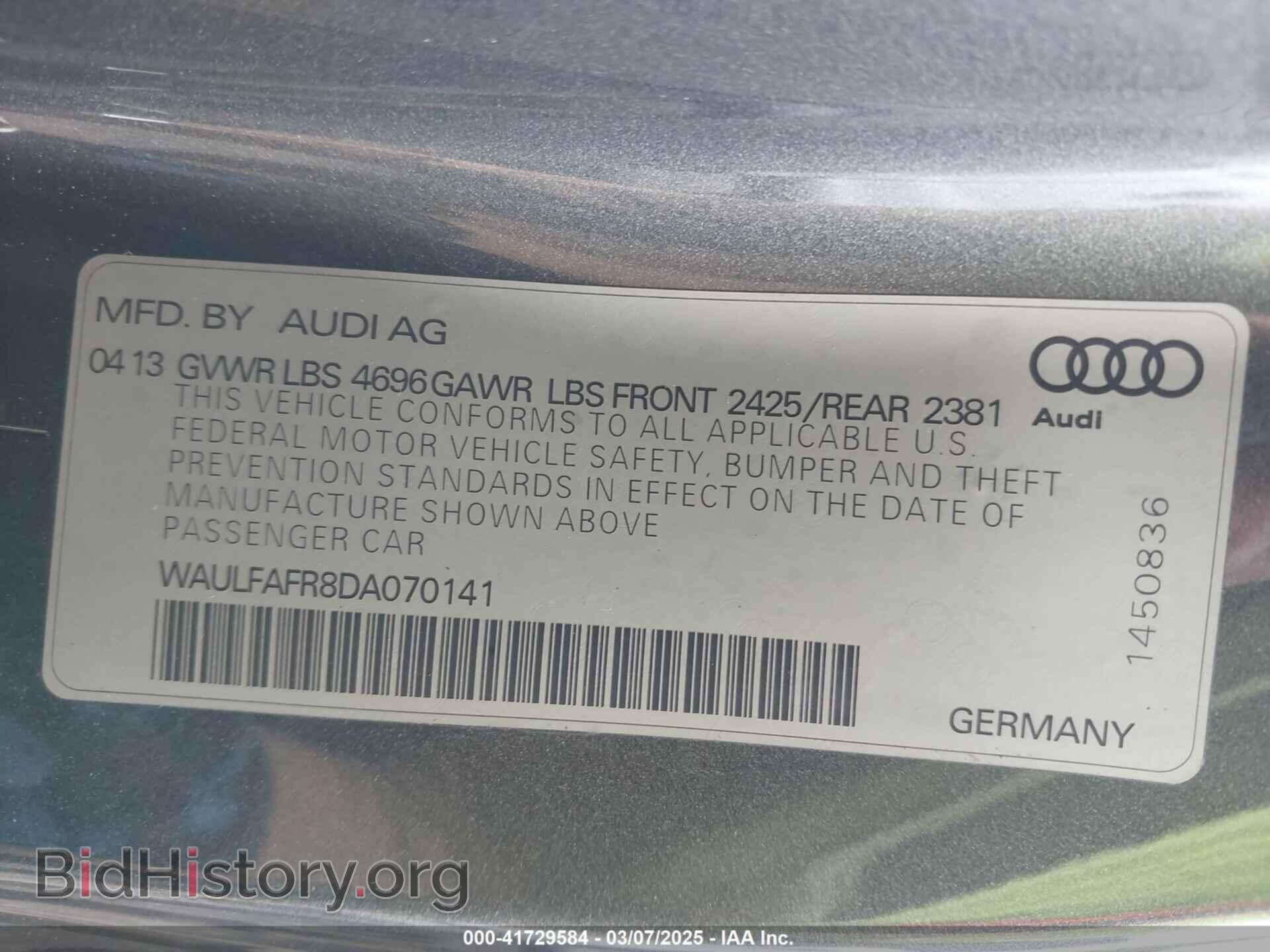 2013 AUDI A5 - VIN: WAULFAFR8DA070141 - Фото 9
