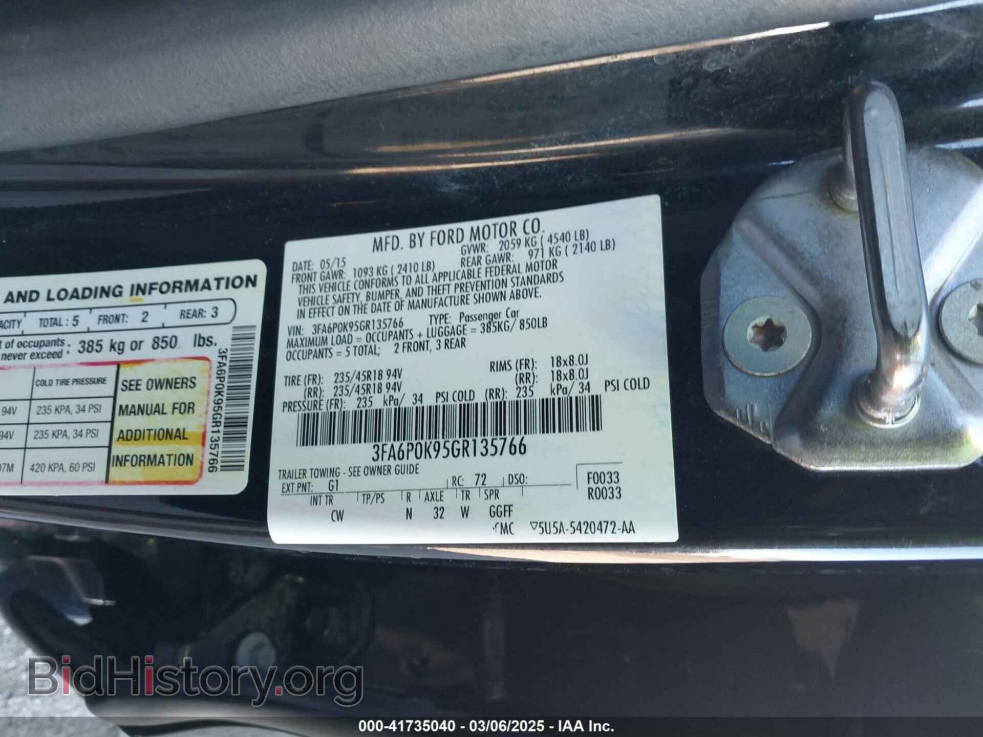 2016 FORD FUSION - VIN: 3FA6P0K95GR135766 - Фото 9