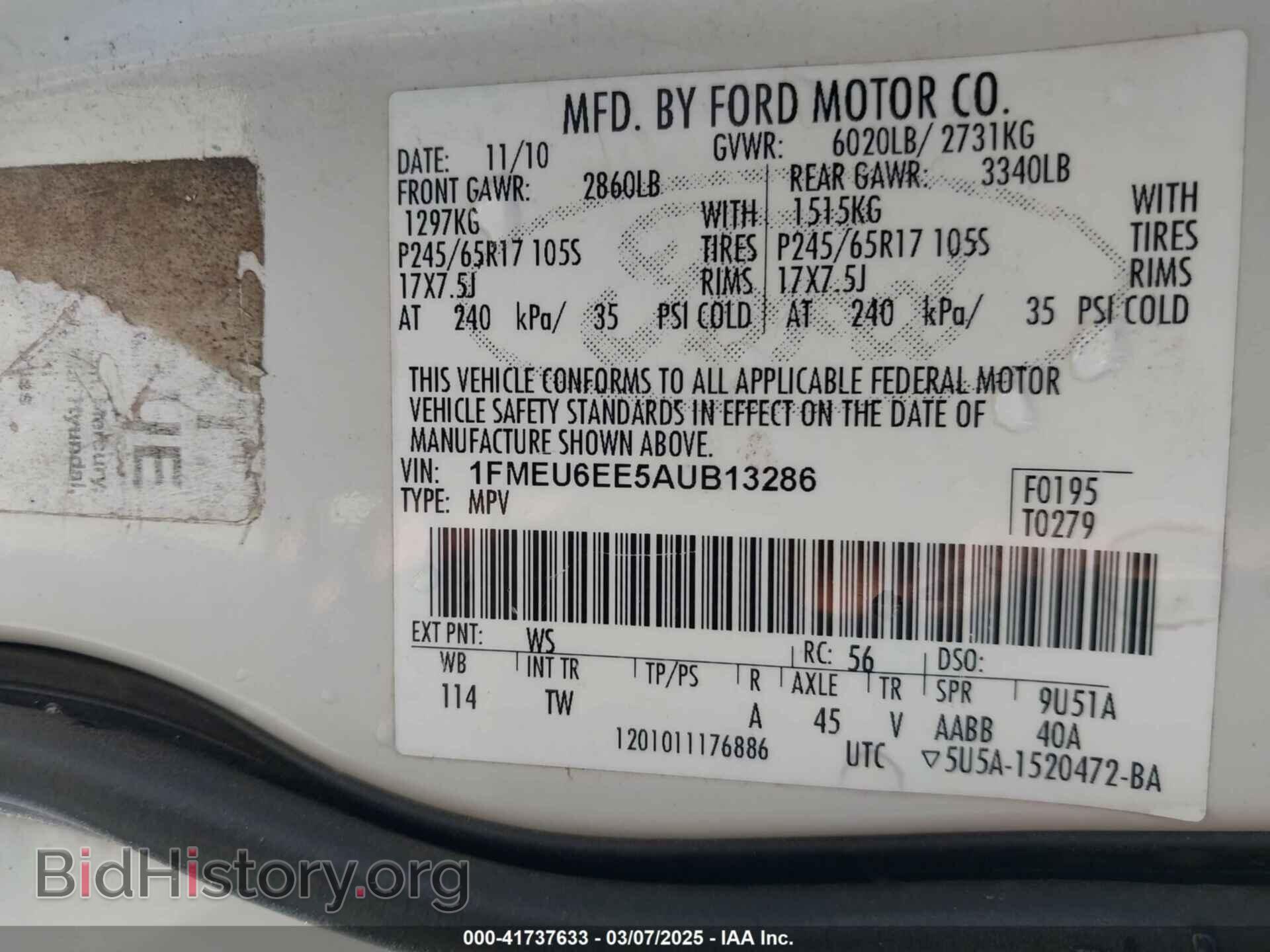 2010 FORD EXPLORER - VIN: 1FMEU6EE5AUB13286 - Фото 9