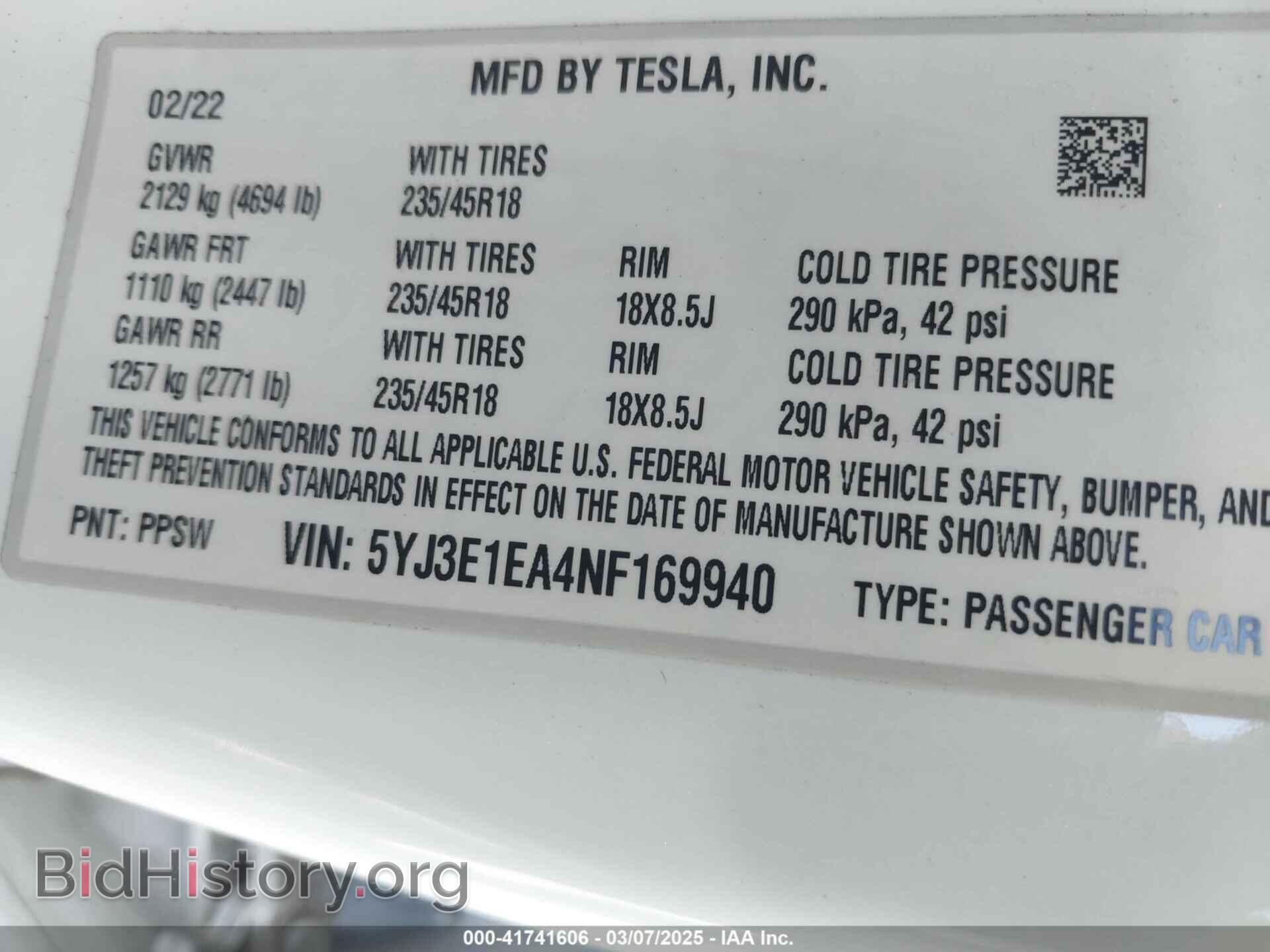 2022 TESLA MODEL 3 - VIN: 5YJ3E1EA4NF169940 - Фото 9