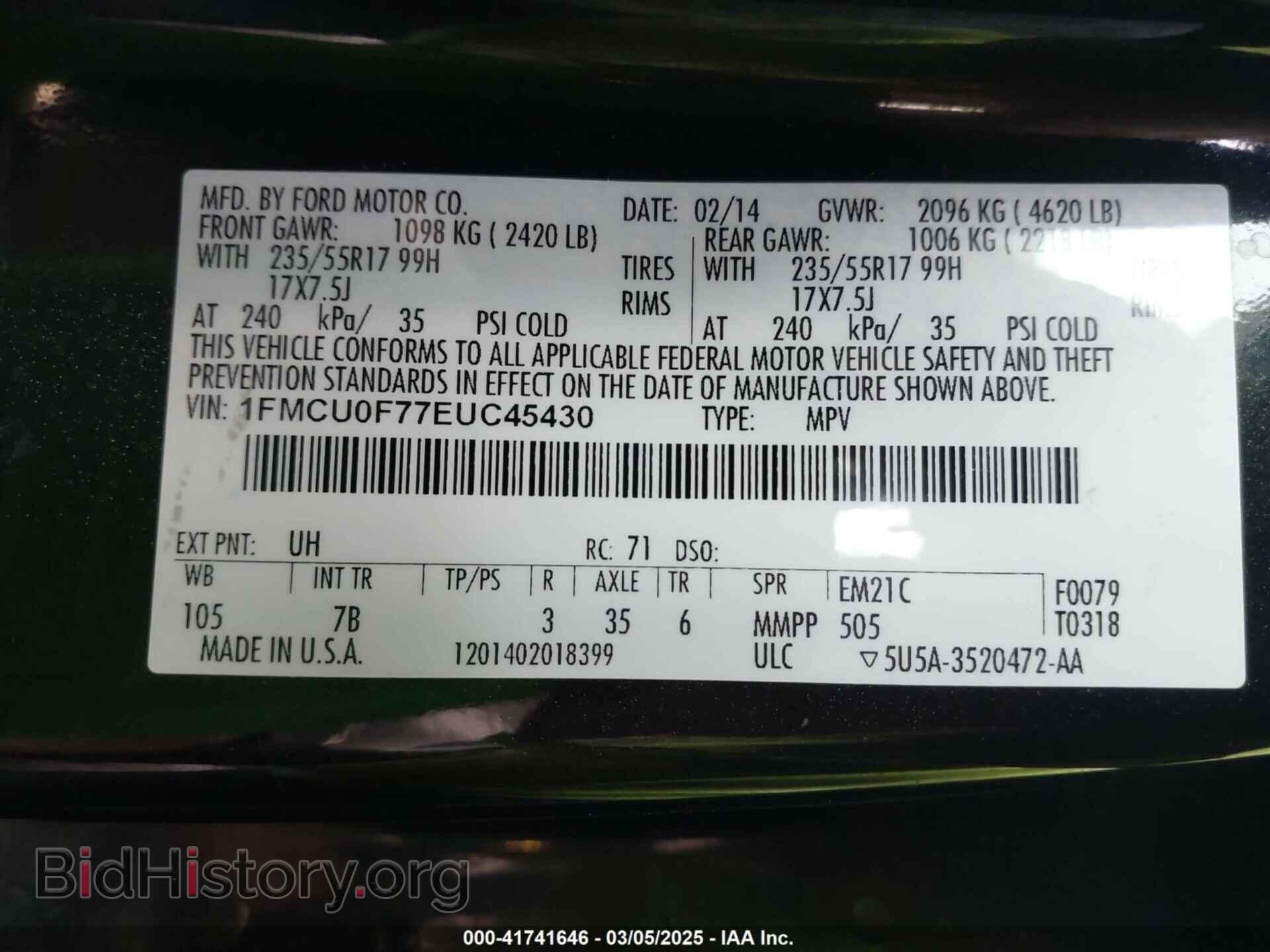 2014 FORD ESCAPE - VIN: 1FMCU0F77EUC45430 - Photo 9