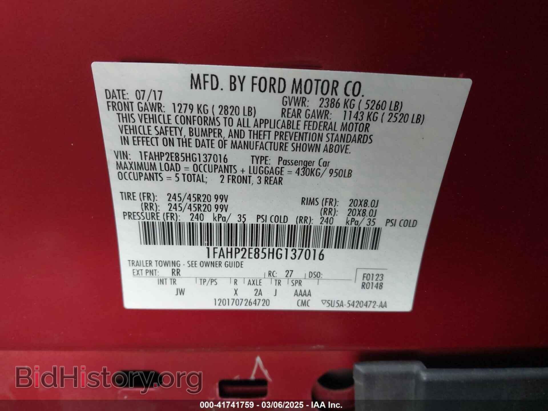 2017 FORD TAURUS - VIN: 1FAHP2E85HG137016 - Photo 9