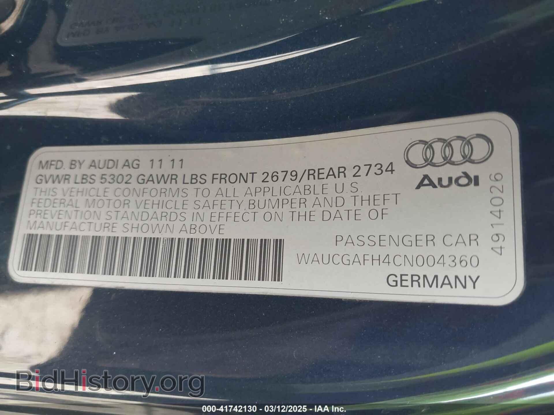 2012 AUDI S5 - VIN: WAUCGAFH4CN004360 - Фото 9