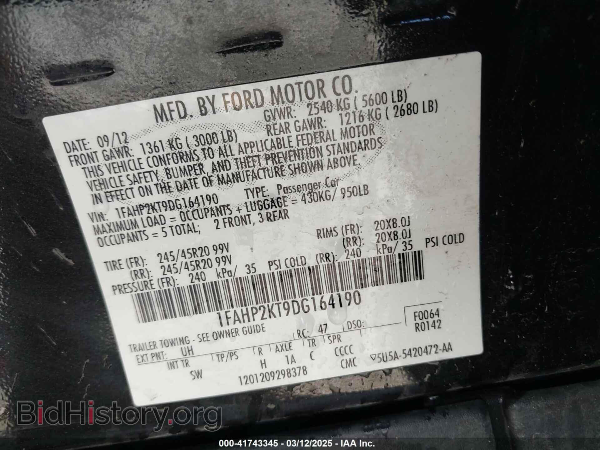 2013 FORD TAURUS - VIN: 1FAHP2KT9DG164190 - Фото 9