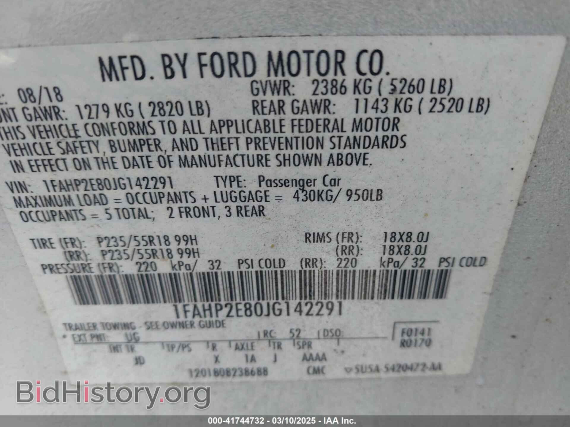 2018 FORD TAURUS - VIN: 1FAHP2E80JG142291 - Photo 9