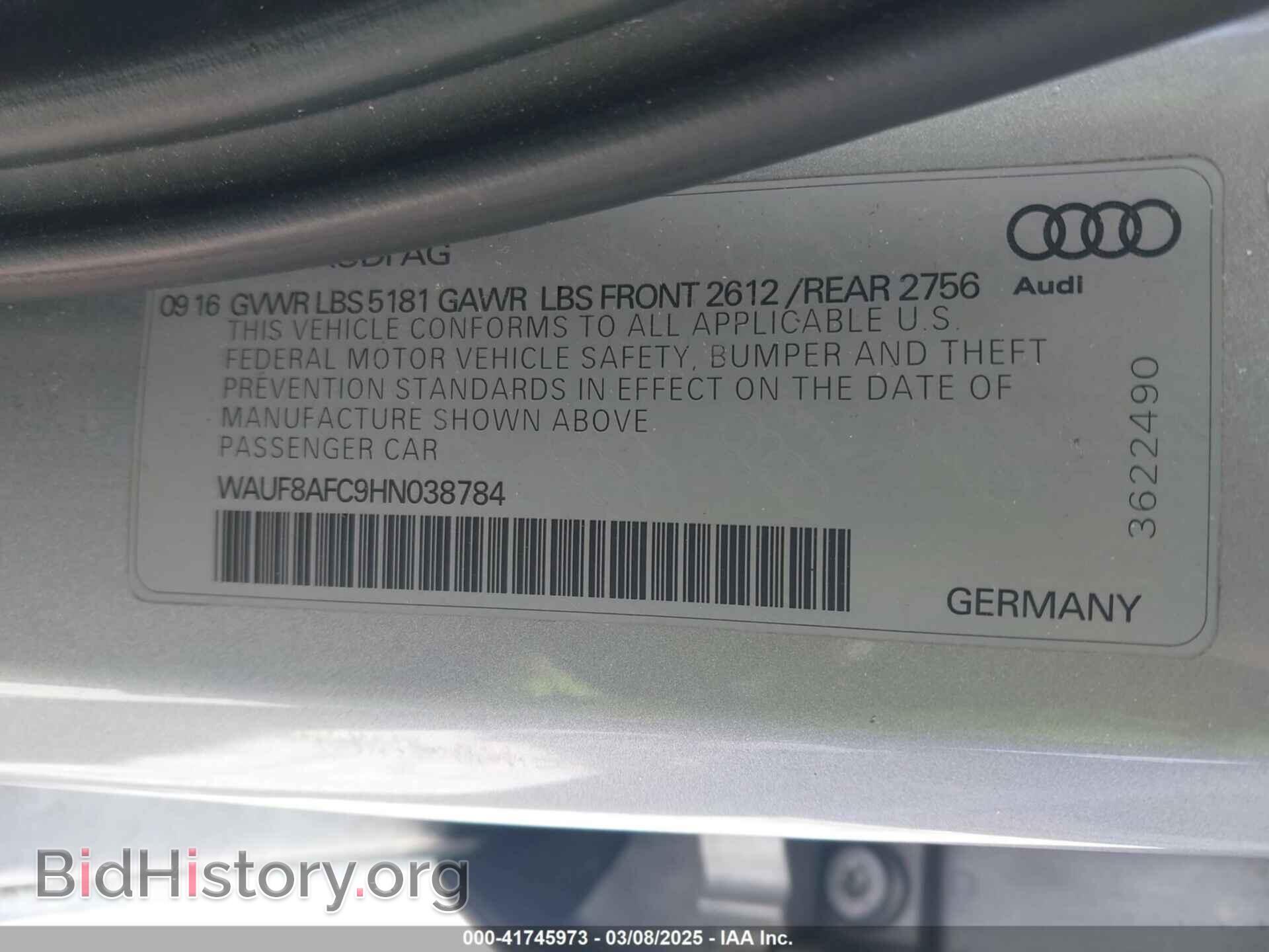 2017 AUDI A6 - VIN: WAUF8AFC9HN038784 - Фото 9