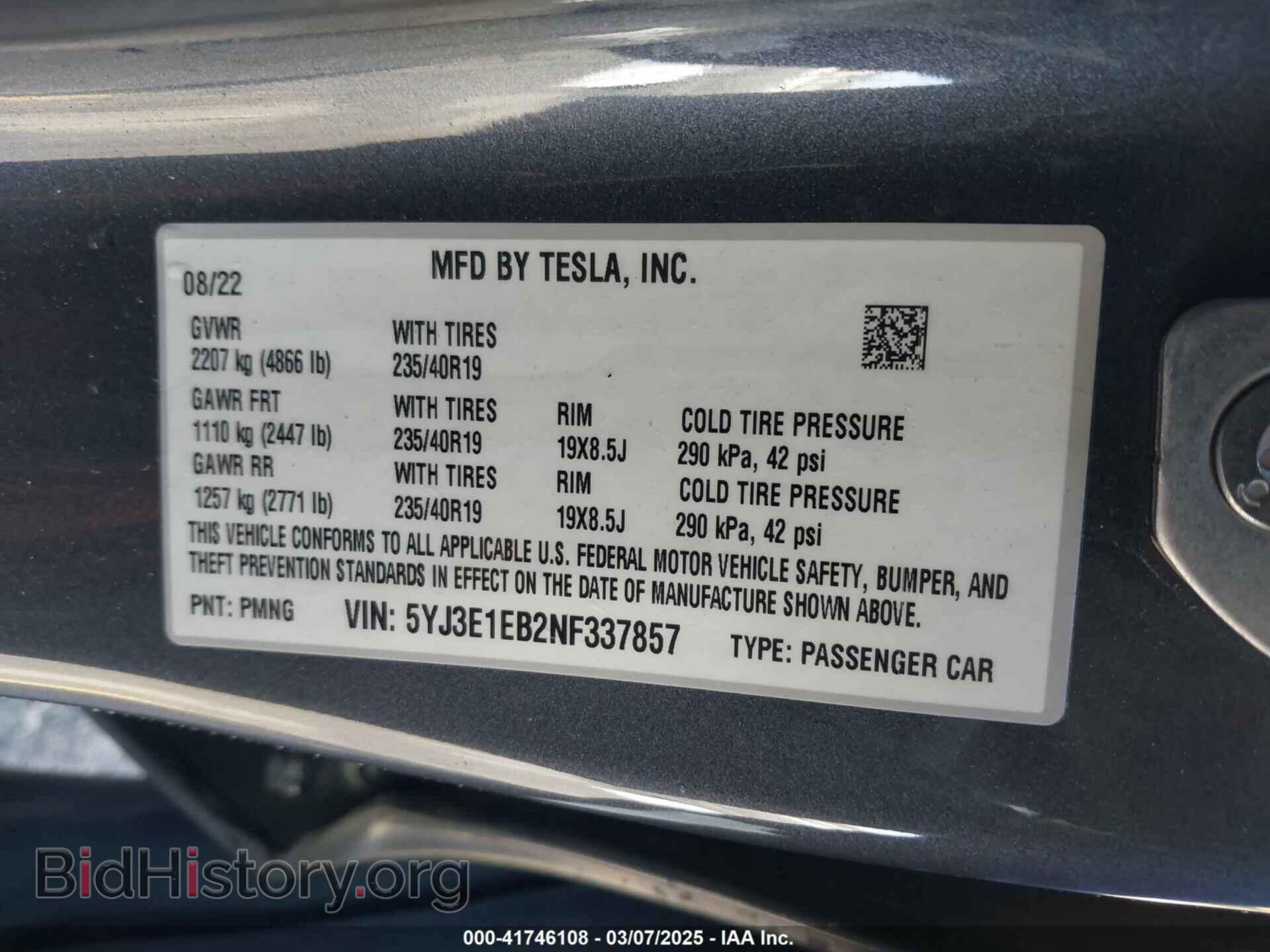 2022 TESLA MODEL 3 - VIN: 5YJ3E1EB2NF337857 - Фото 9