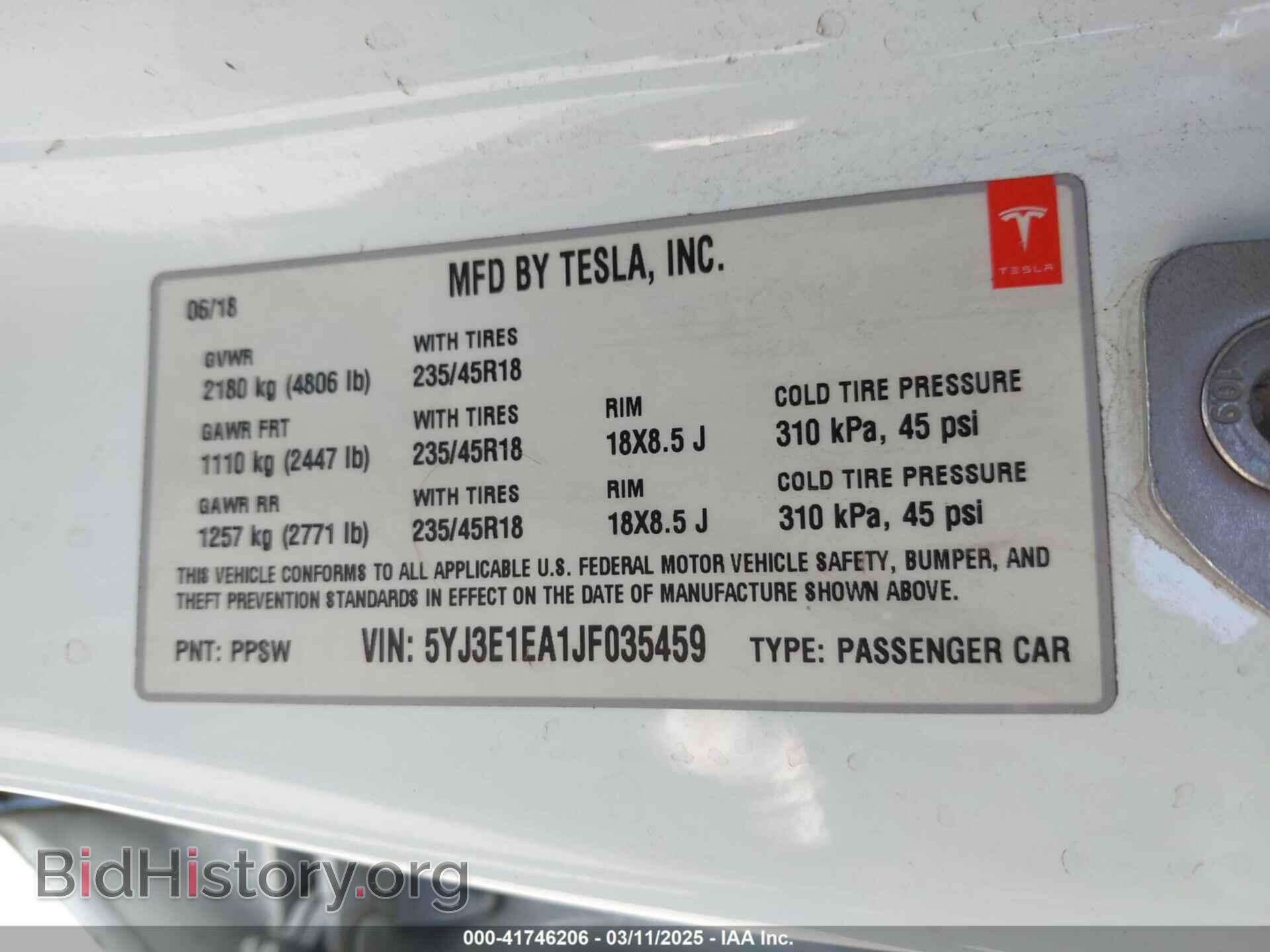 2018 TESLA MODEL 3 - VIN: 5YJ3E1EA1JF035459 - Photo 9