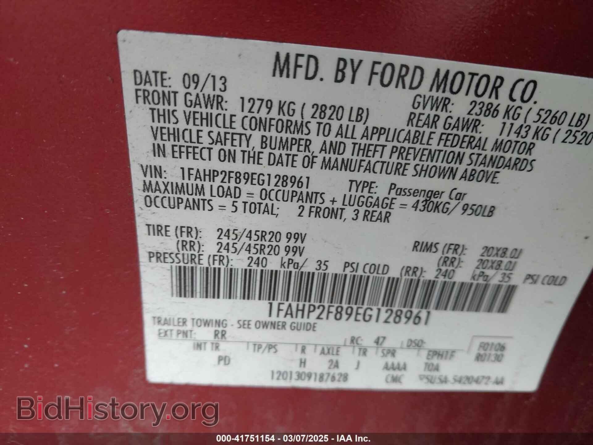 2014 FORD TAURUS - VIN: 1FAHP2F89EG128961 - Фото 9