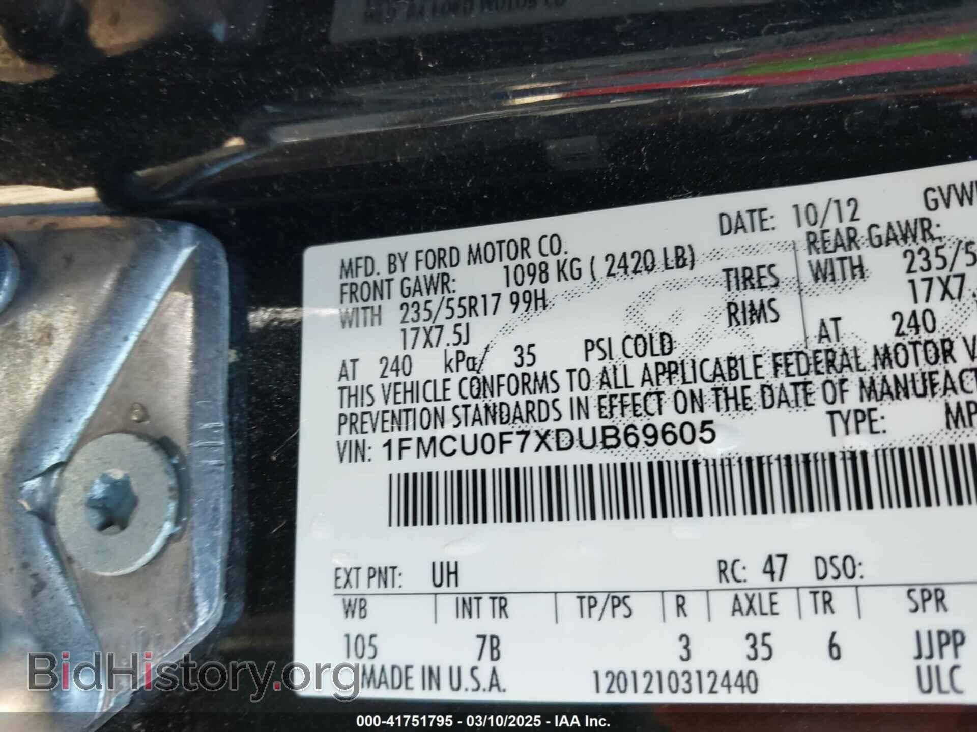 2013 FORD ESCAPE - VIN: 1FMCU0F7XDUB69605 - Фото 9