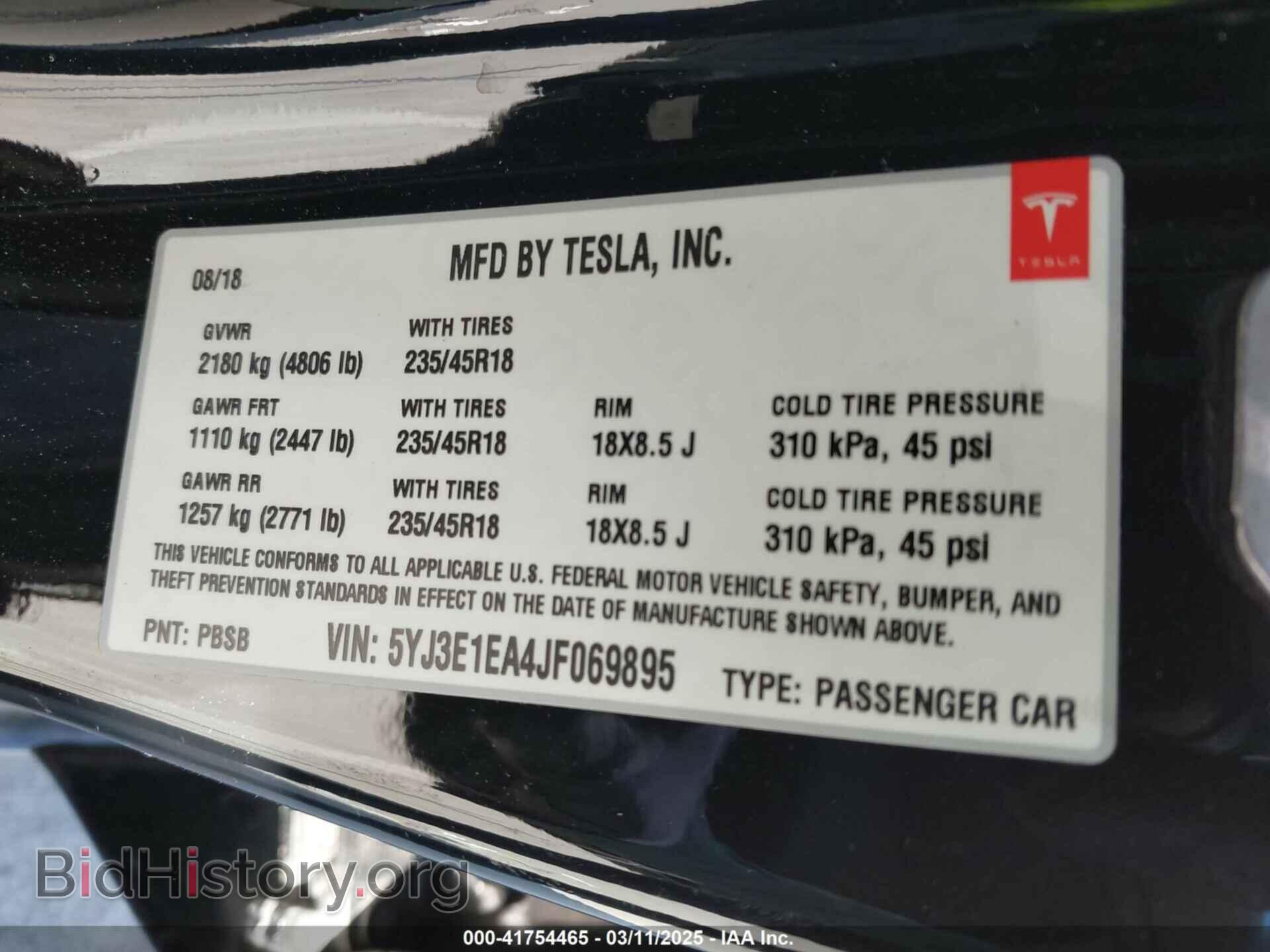 2018 TESLA MODEL 3 - VIN: 5YJ3E1EA4JF069895 - Фото 9