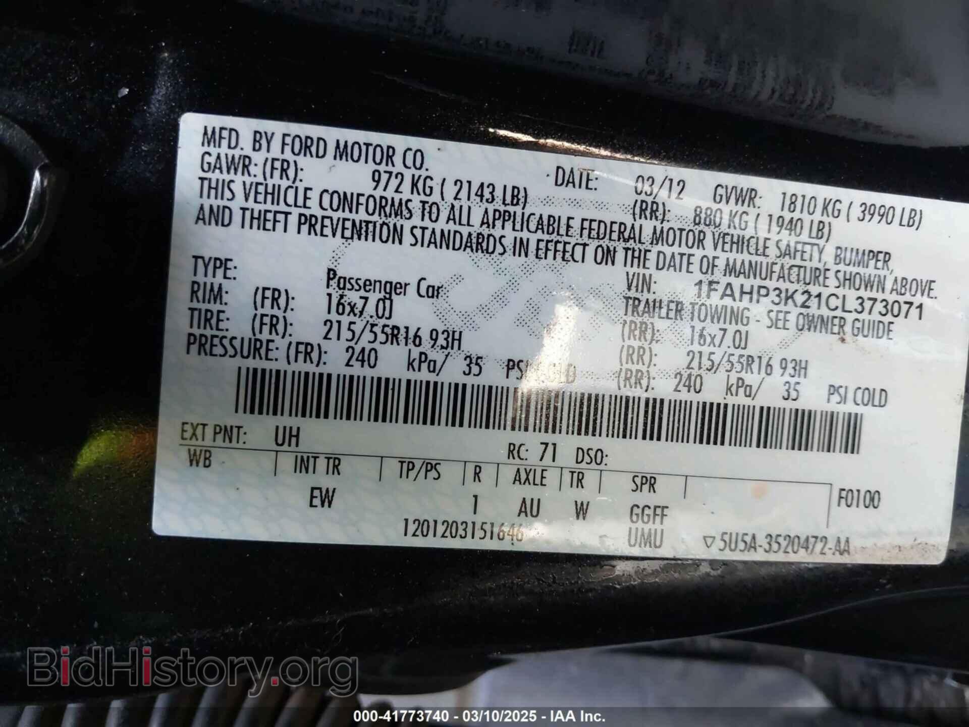 2012 FORD FOCUS - VIN: 1FAHP3K21CL373071 - Фото 9