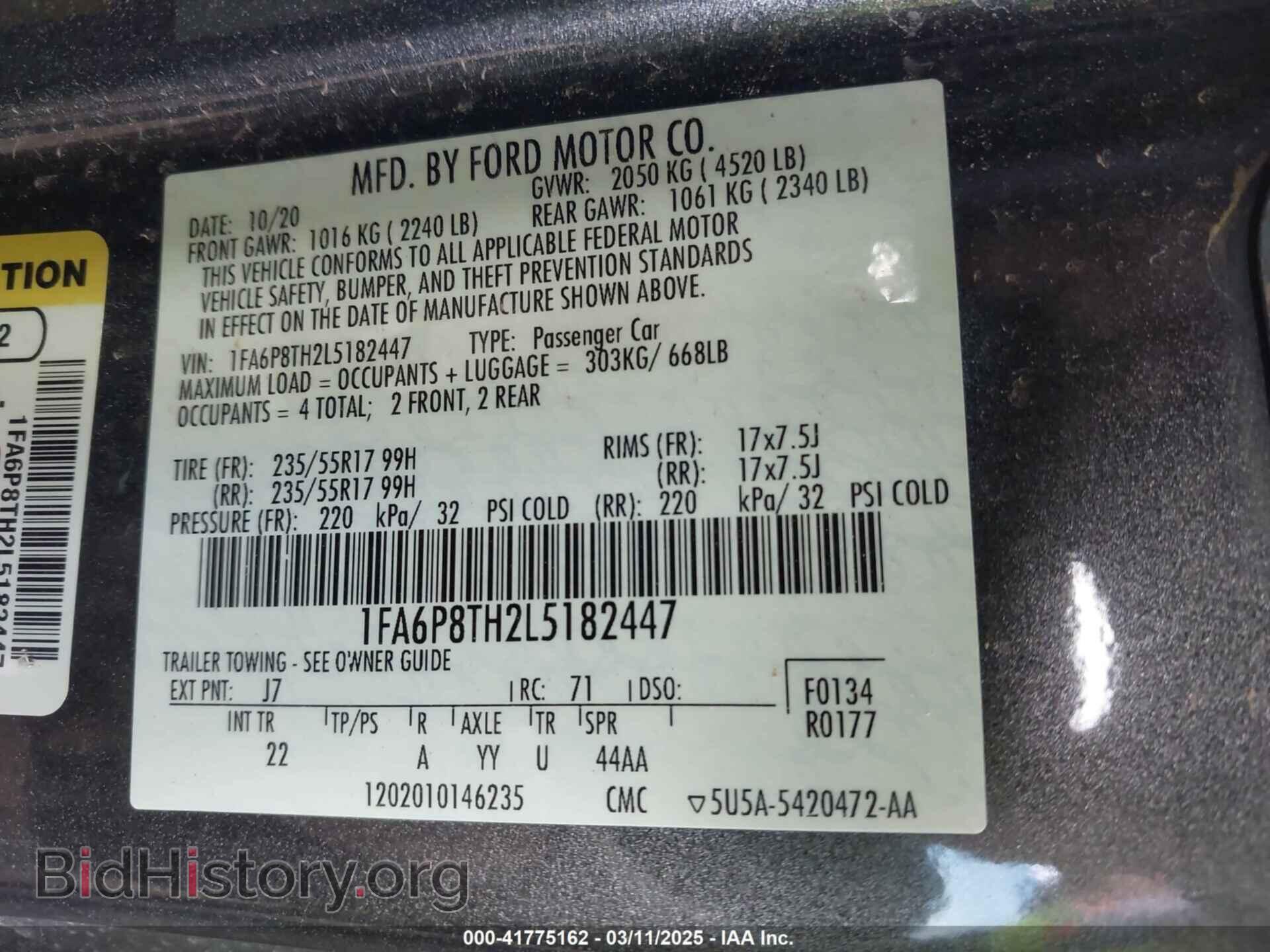 2020 FORD MUSTANG - VIN: 1FA6P8TH2L5182447 - Фото 9