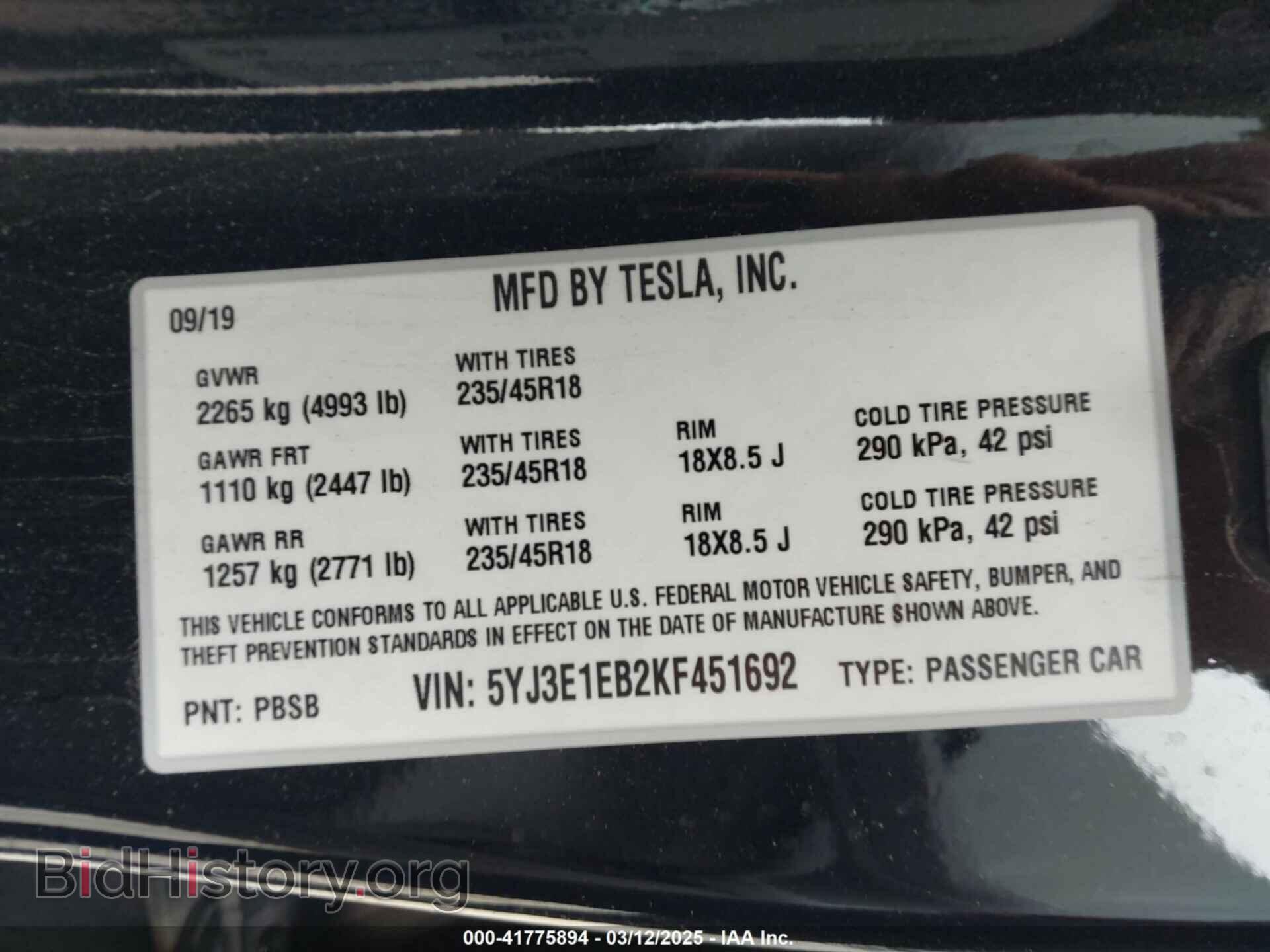 2019 TESLA MODEL 3 - VIN: 5YJ3E1EB2KF451692 - Photo 9