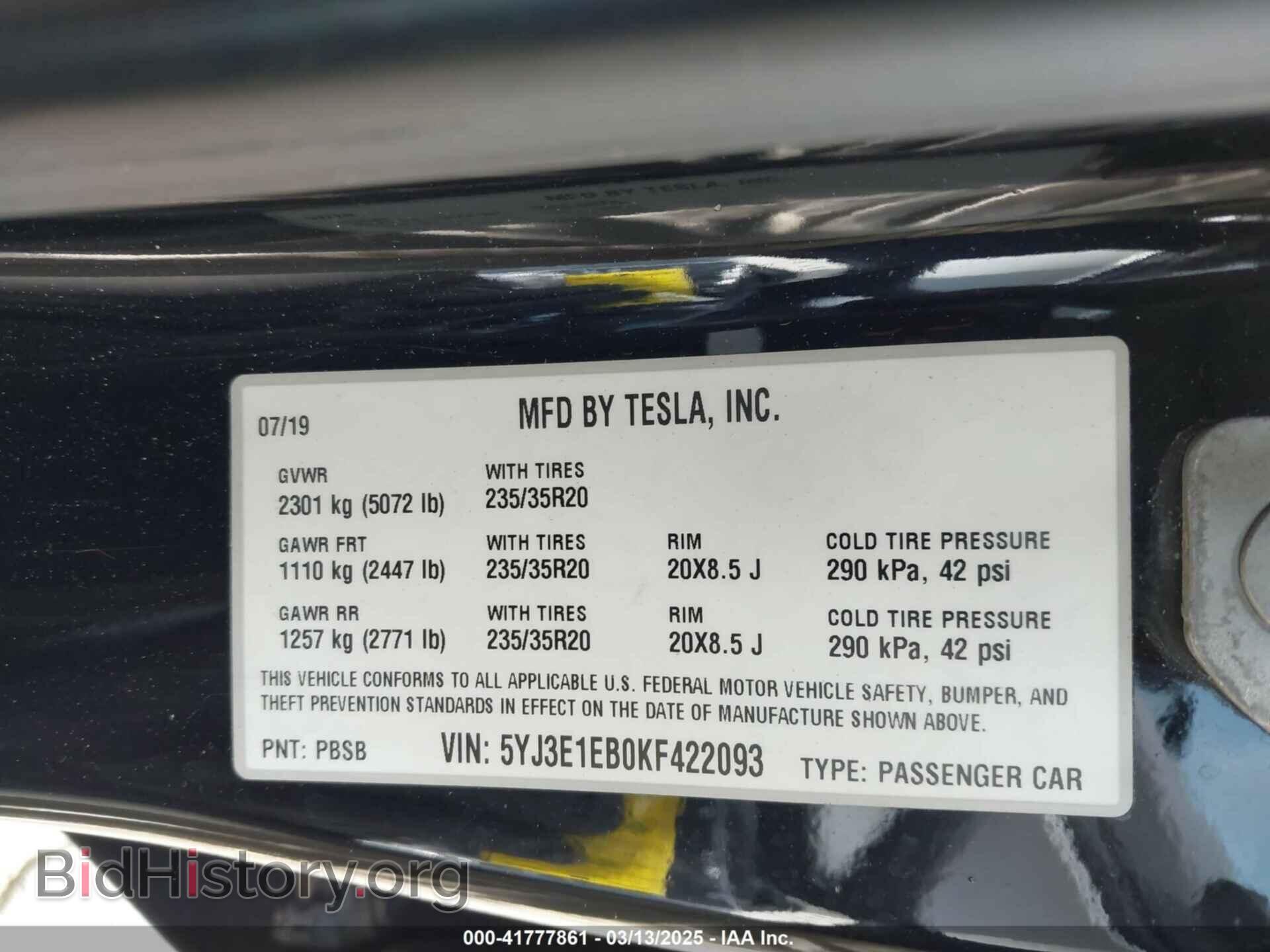 2019 TESLA MODEL 3 - VIN: 5YJ3E1EB0KF422093 - Photo 9