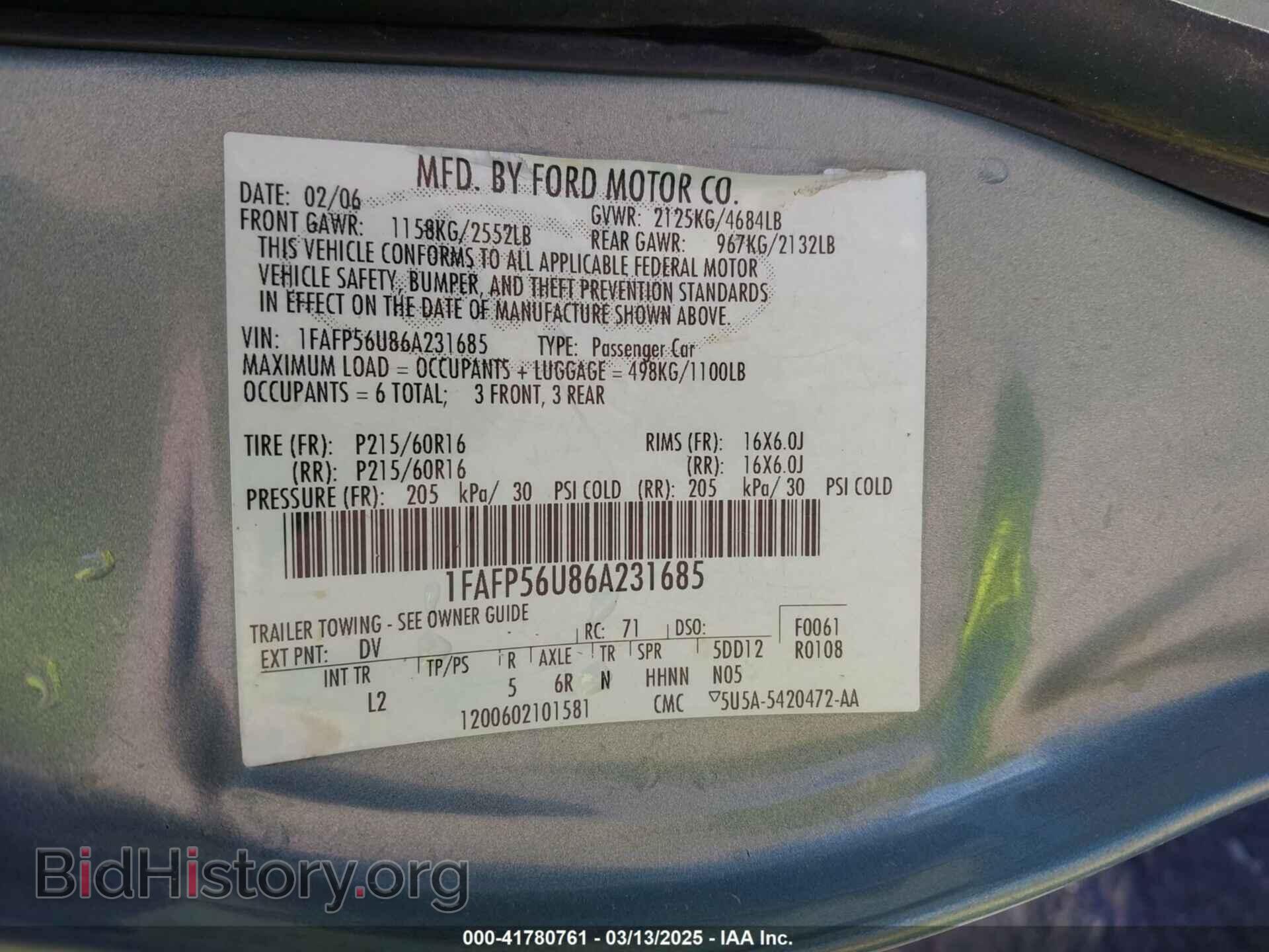 2006 FORD TAURUS - VIN: 1FAFP56U86A231685 - Фото 9