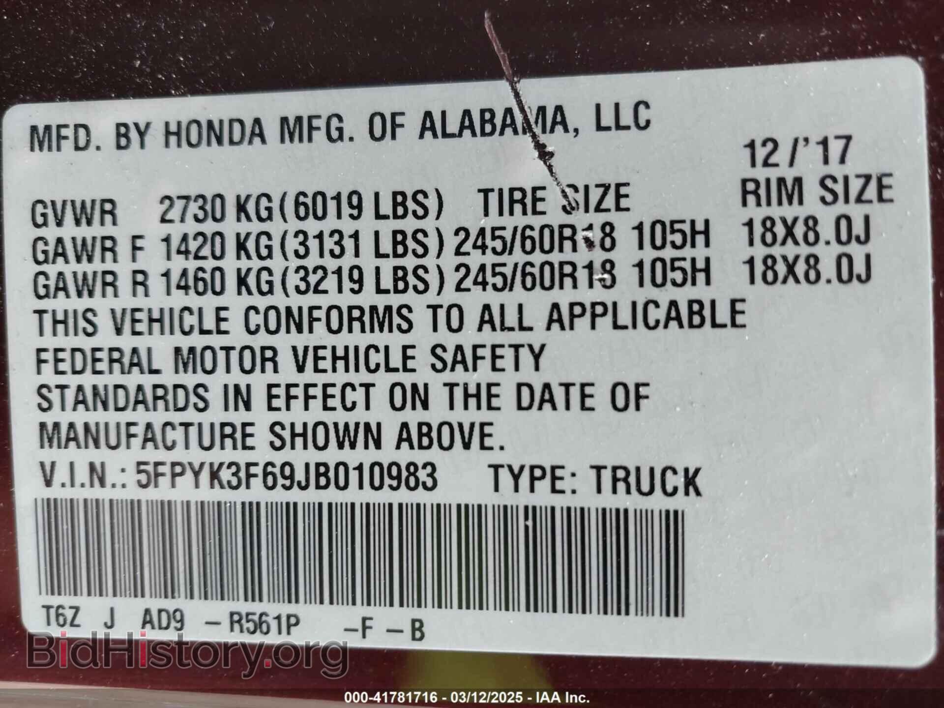 2018 HONDA RIDGELINE - VIN: 5FPYK3F69JB010983 - Фото 9