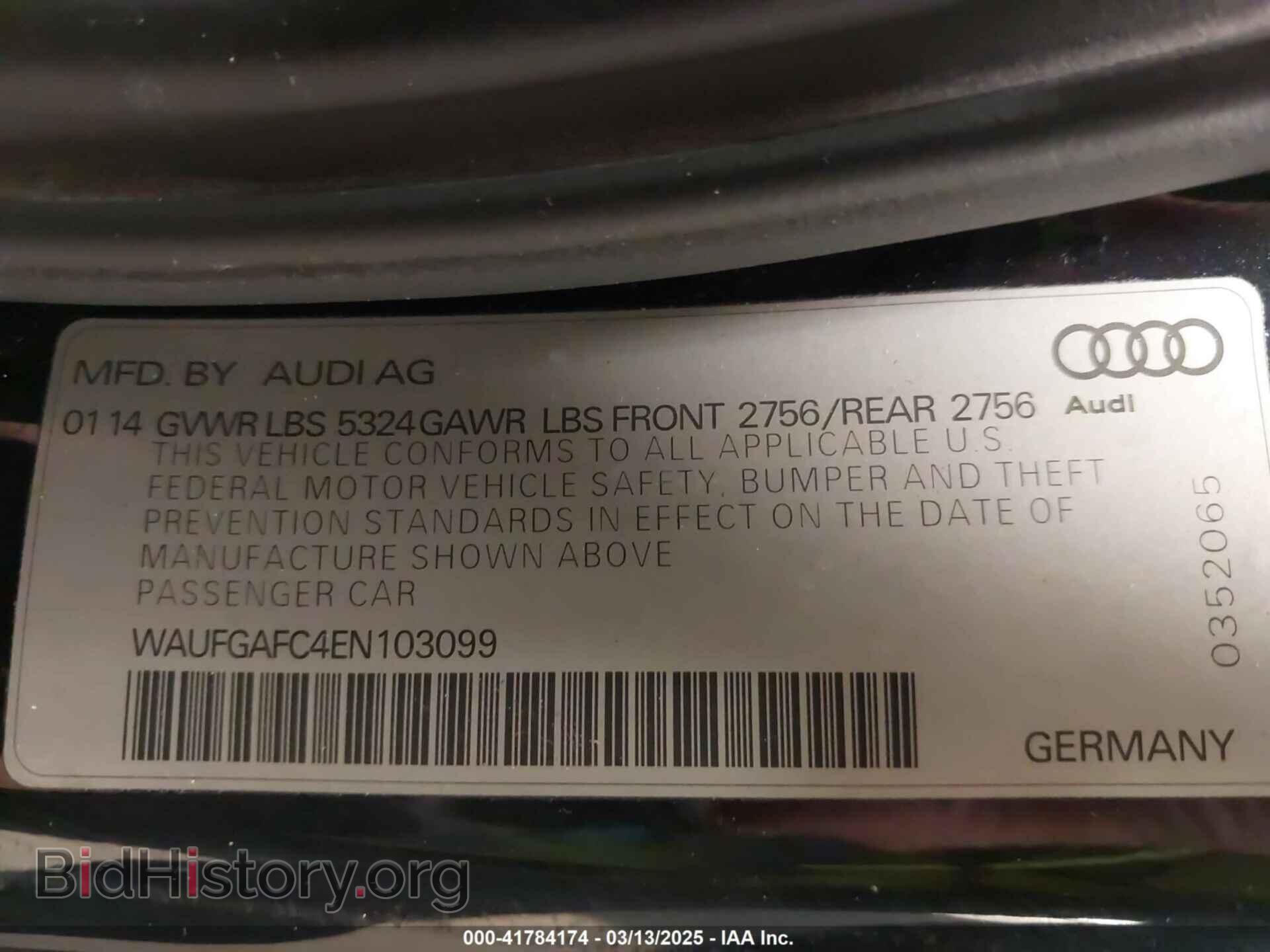 2014 AUDI A6 - VIN: WAUFGAFC4EN103099 - Фото 9