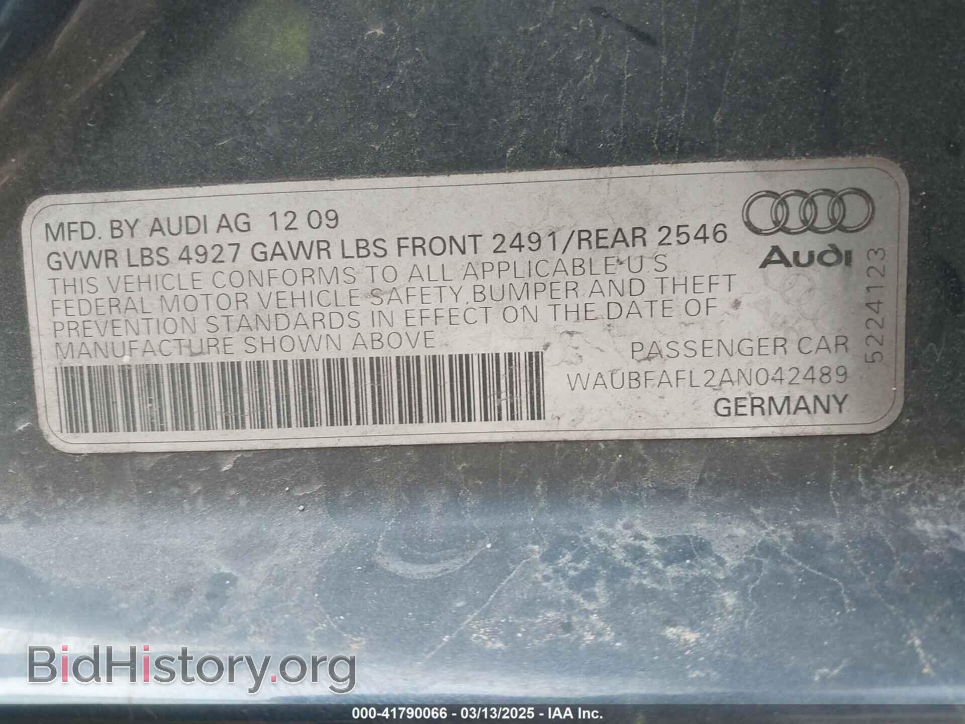 2010 AUDI A4 - VIN: WAUBFAFL2AN042489 - Фото 9