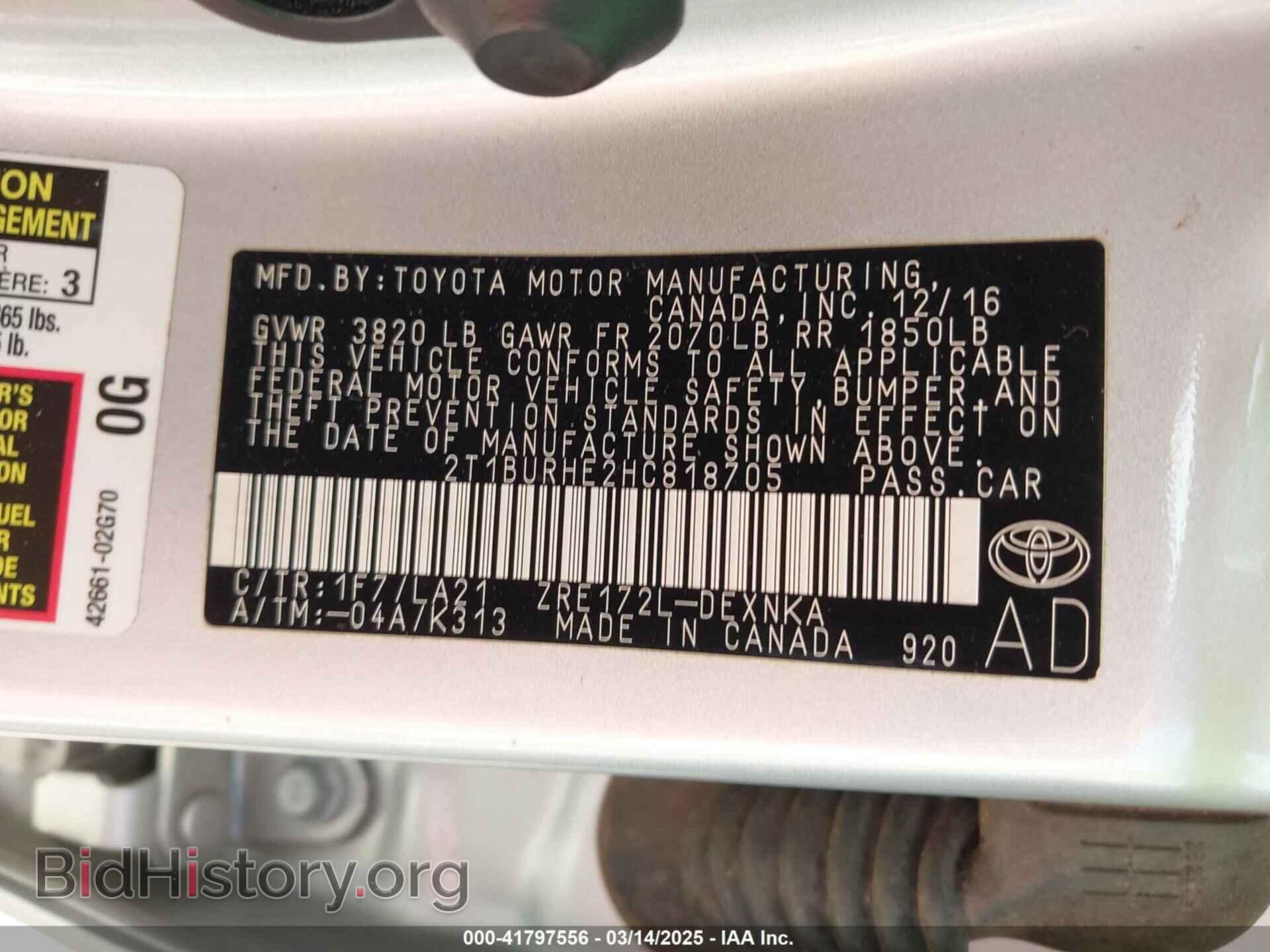 2017 TOYOTA COROLLA - VIN: 2T1BURHE2HC818705 - Фото 9