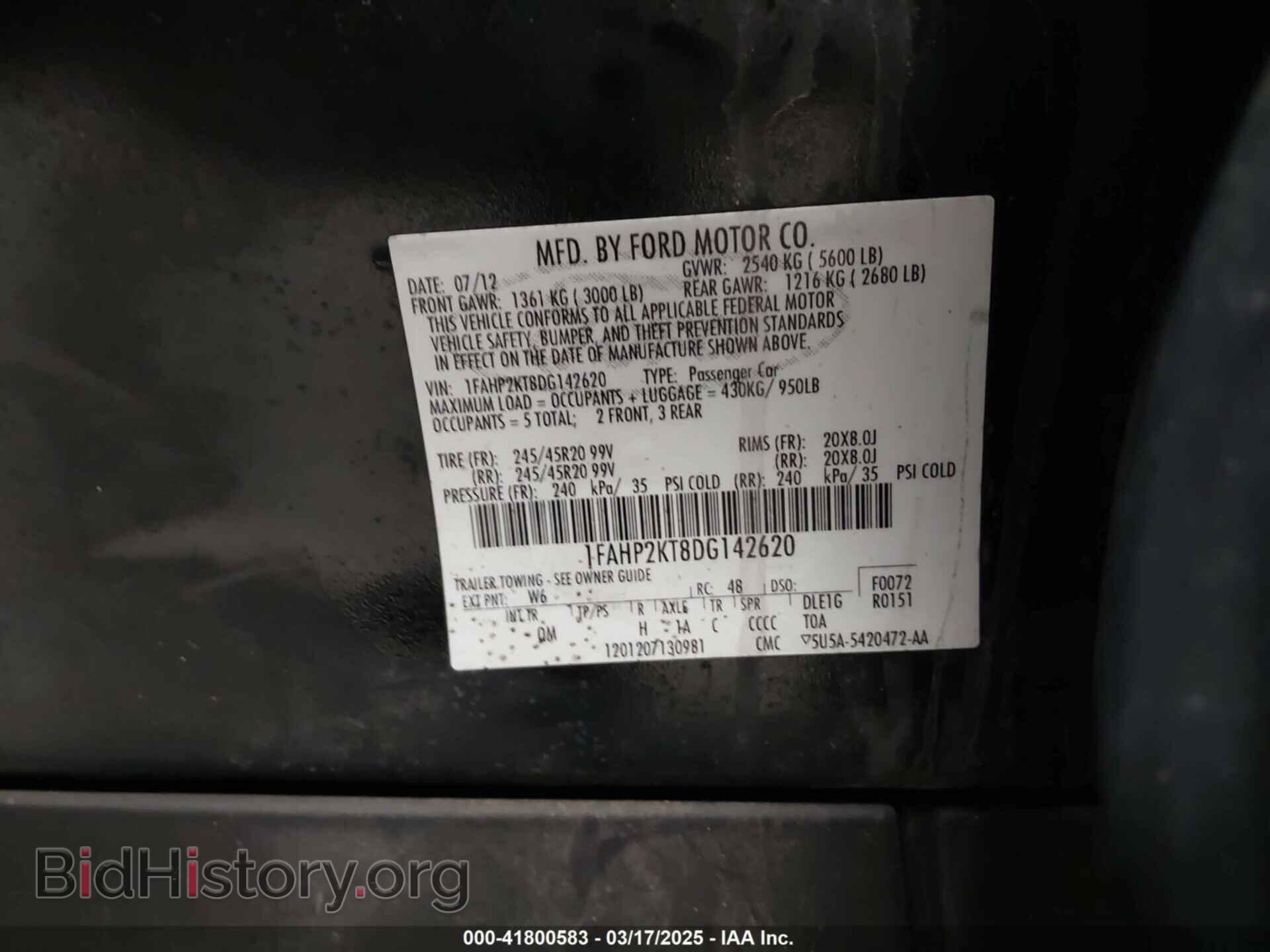 2013 FORD TAURUS - VIN: 1FAHP2KT8DG142620 - Фото 9