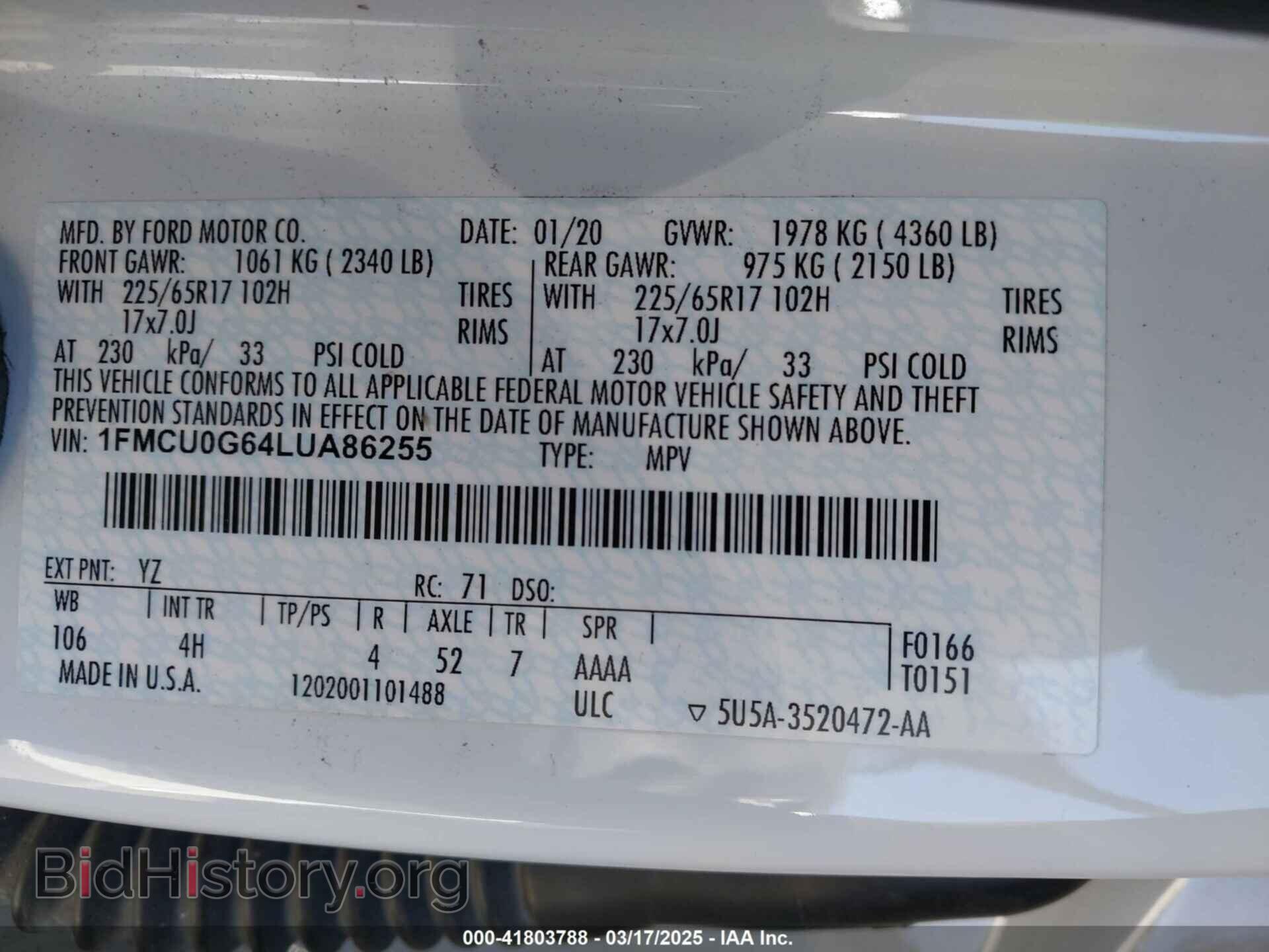 2020 FORD ESCAPE - VIN: 1FMCU0G64LUA86255 - Photo 9