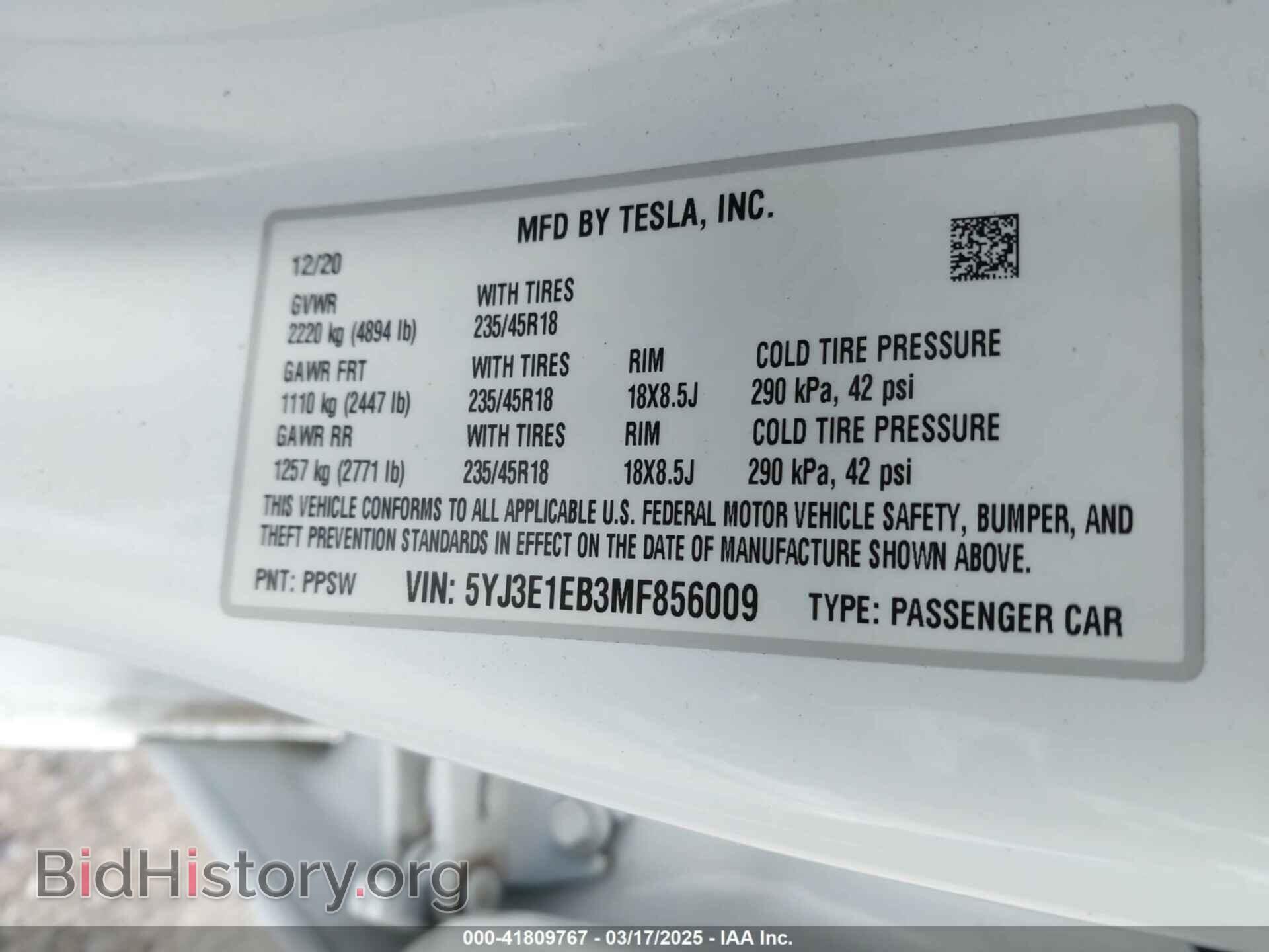 2021 TESLA MODEL 3 - VIN: 5YJ3E1EB3MF856009 - Photo 9