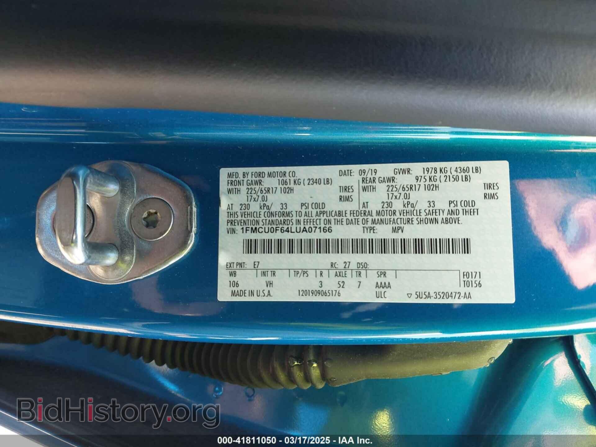 2020 FORD ESCAPE - VIN: 1FMCU0F64LUA07166 - Фото 9