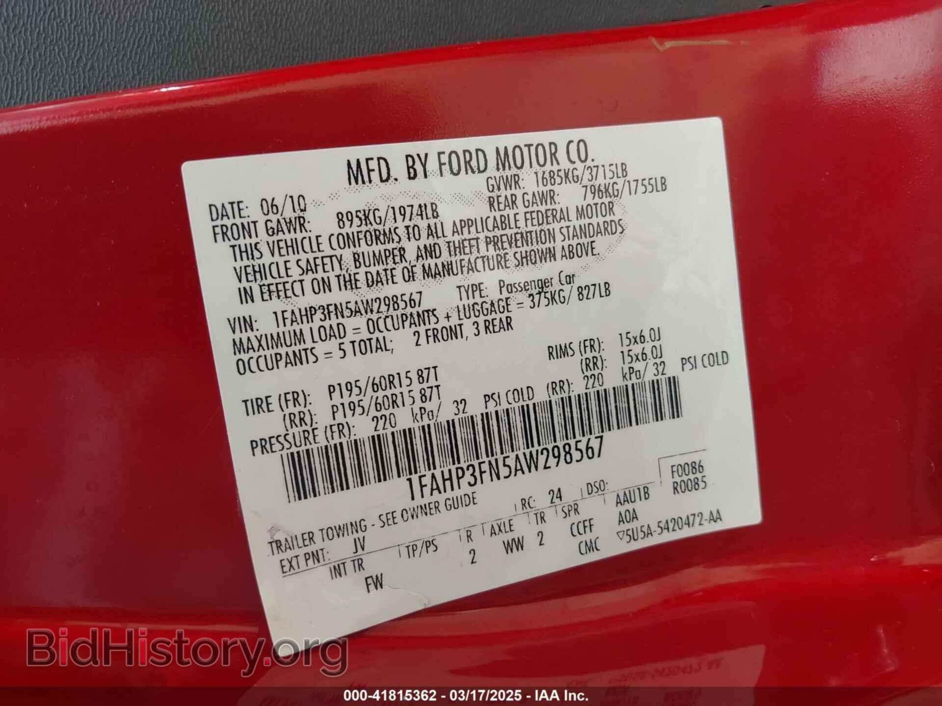 2010 FORD FOCUS - VIN: 1FAHP3FN5AW298567 - Фото 9