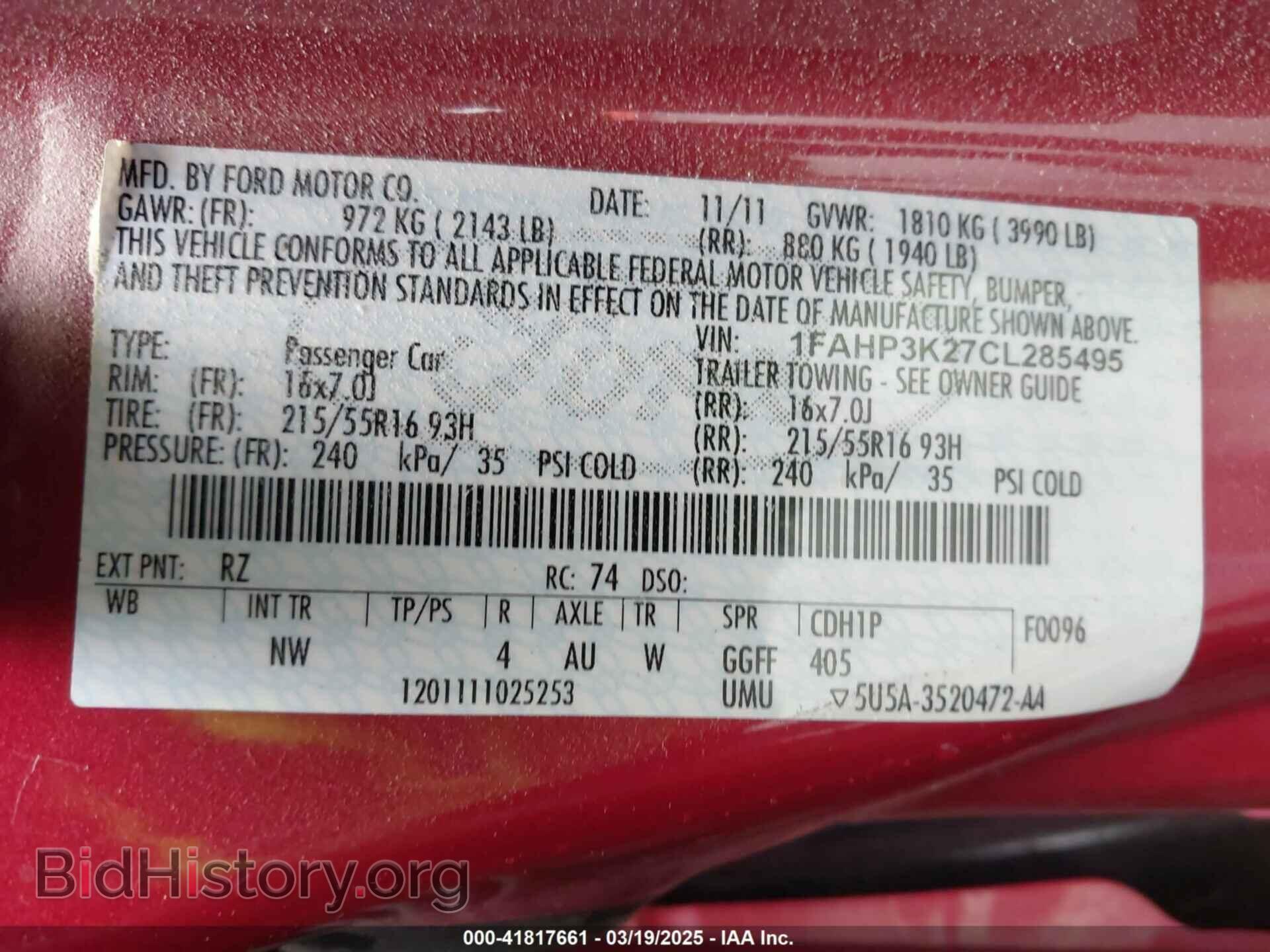 2012 FORD FOCUS - VIN: 1FAHP3K27CL285495 - Фото 9