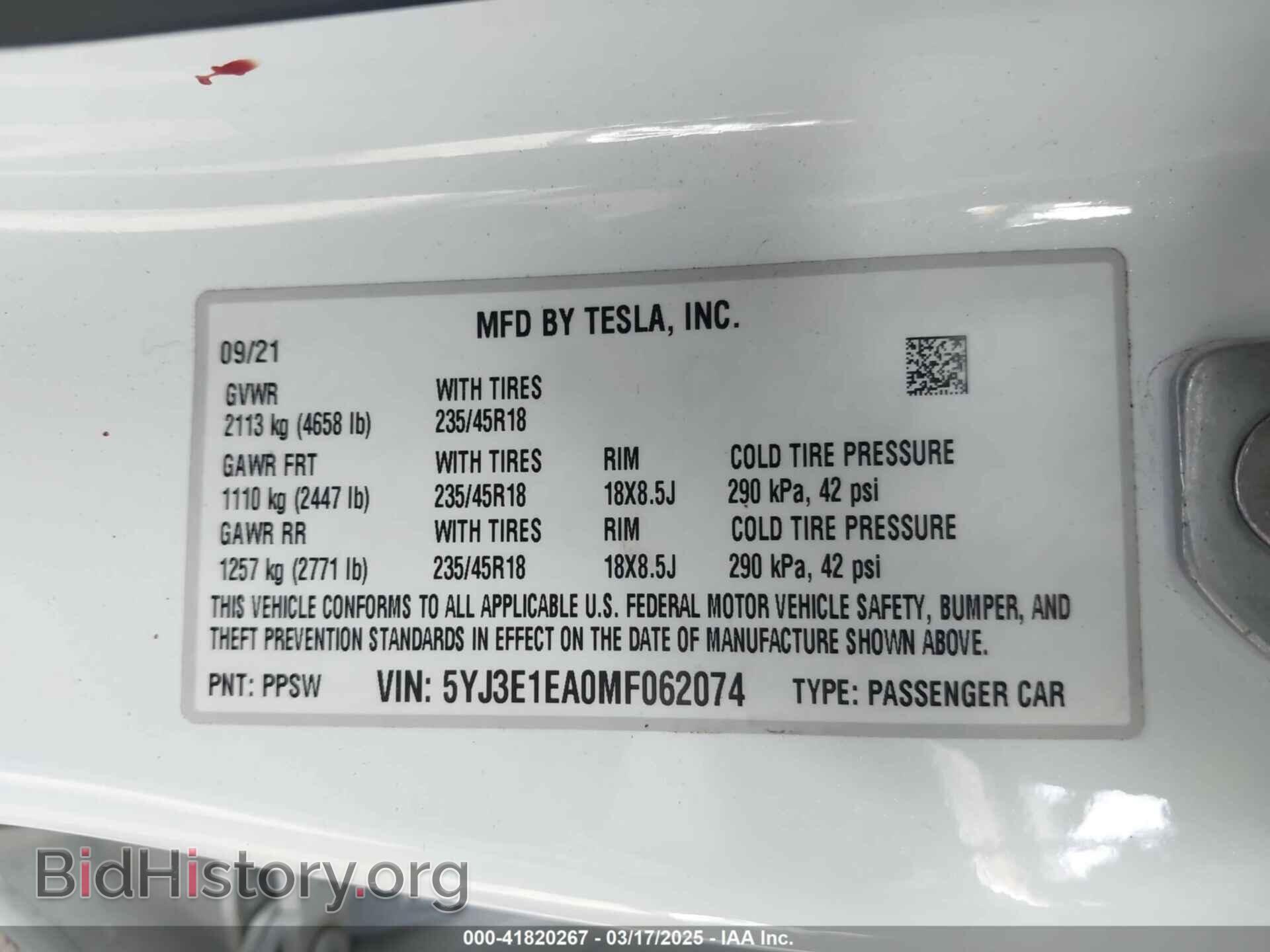 2021 TESLA MODEL 3 - VIN: 5YJ3E1EA0MF062074 - Photo 9
