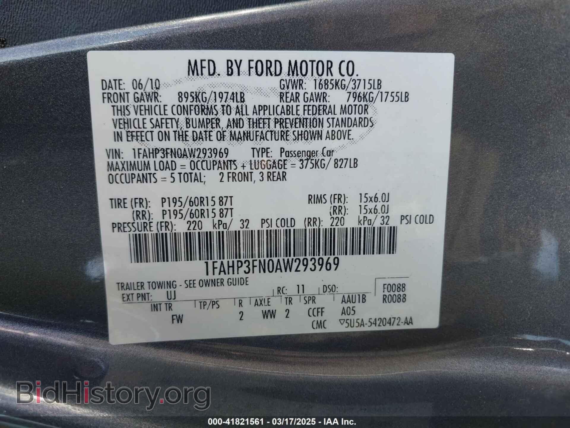 2010 FORD FOCUS - VIN: 1FAHP3FN0AW293969 - Фото 9