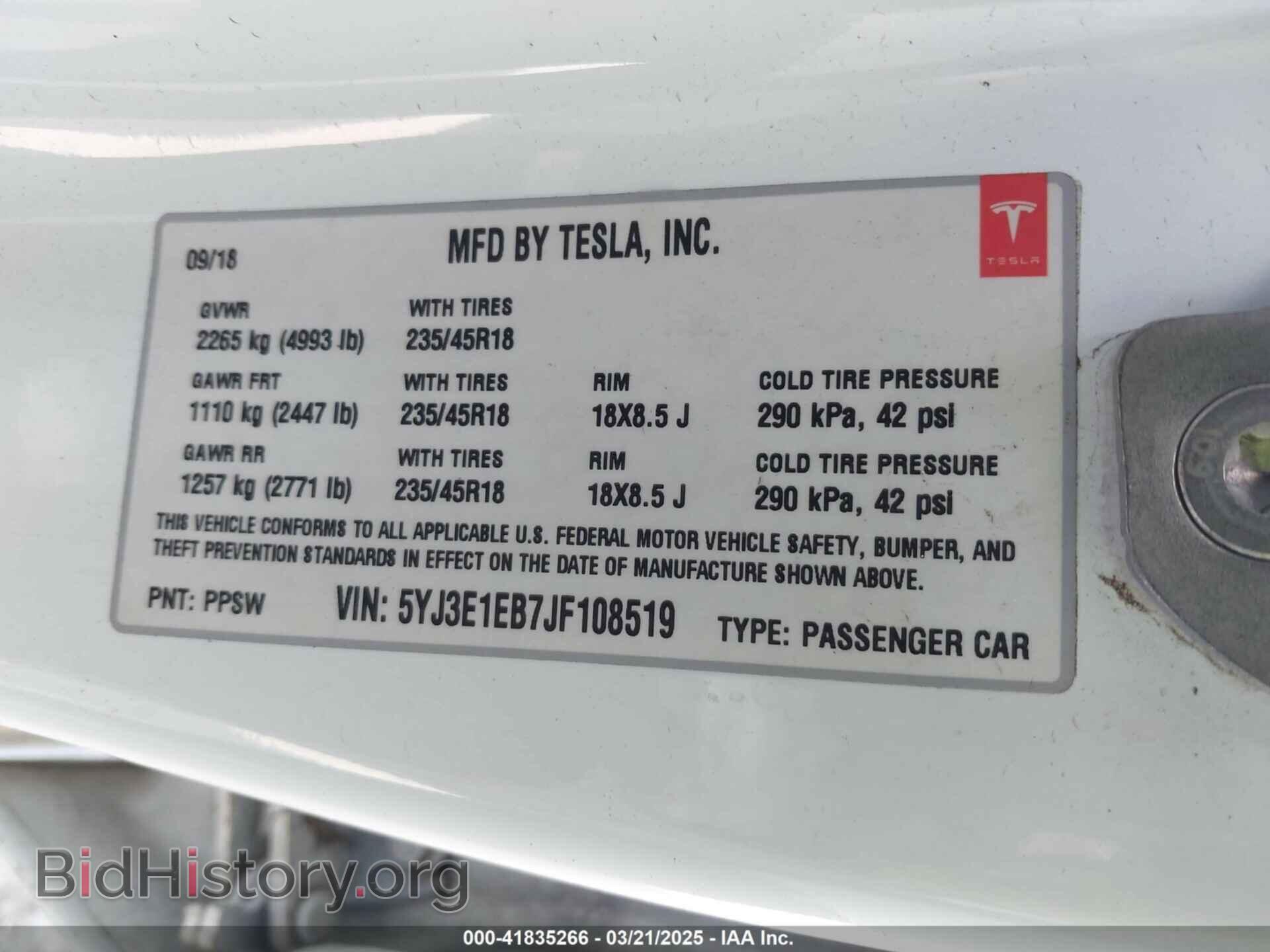 2018 TESLA MODEL 3 - VIN: 5YJ3E1EB7JF108519 - Фото 9