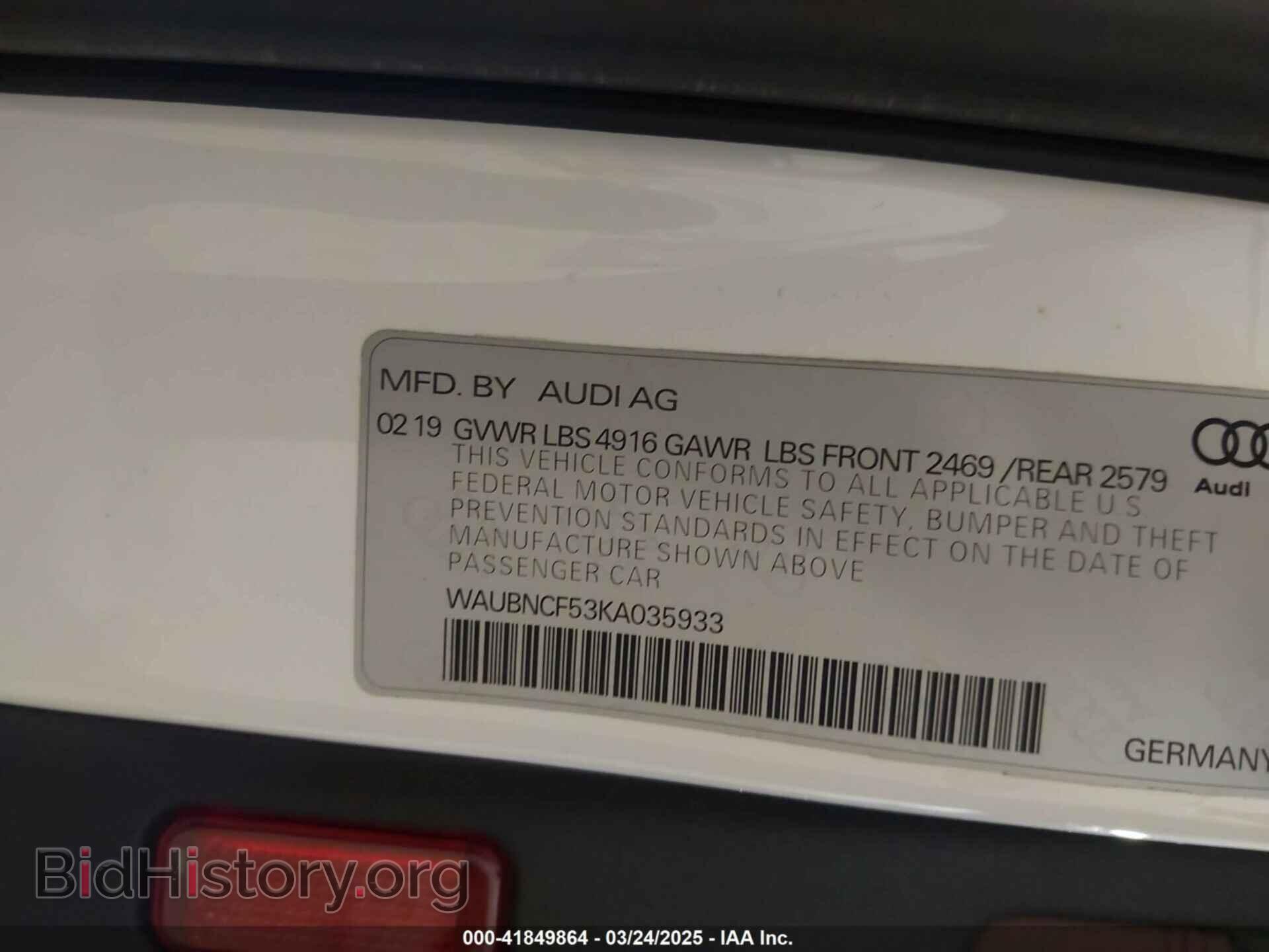 2019 AUDI A5 - VIN: WAUBNCF53KA035933 - Фото 9
