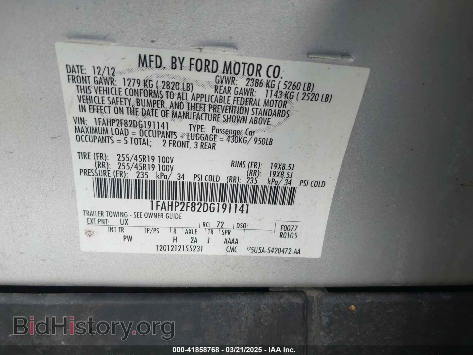 2013 FORD TAURUS - VIN: 1FA8P2F82DG191141 - Photo 9