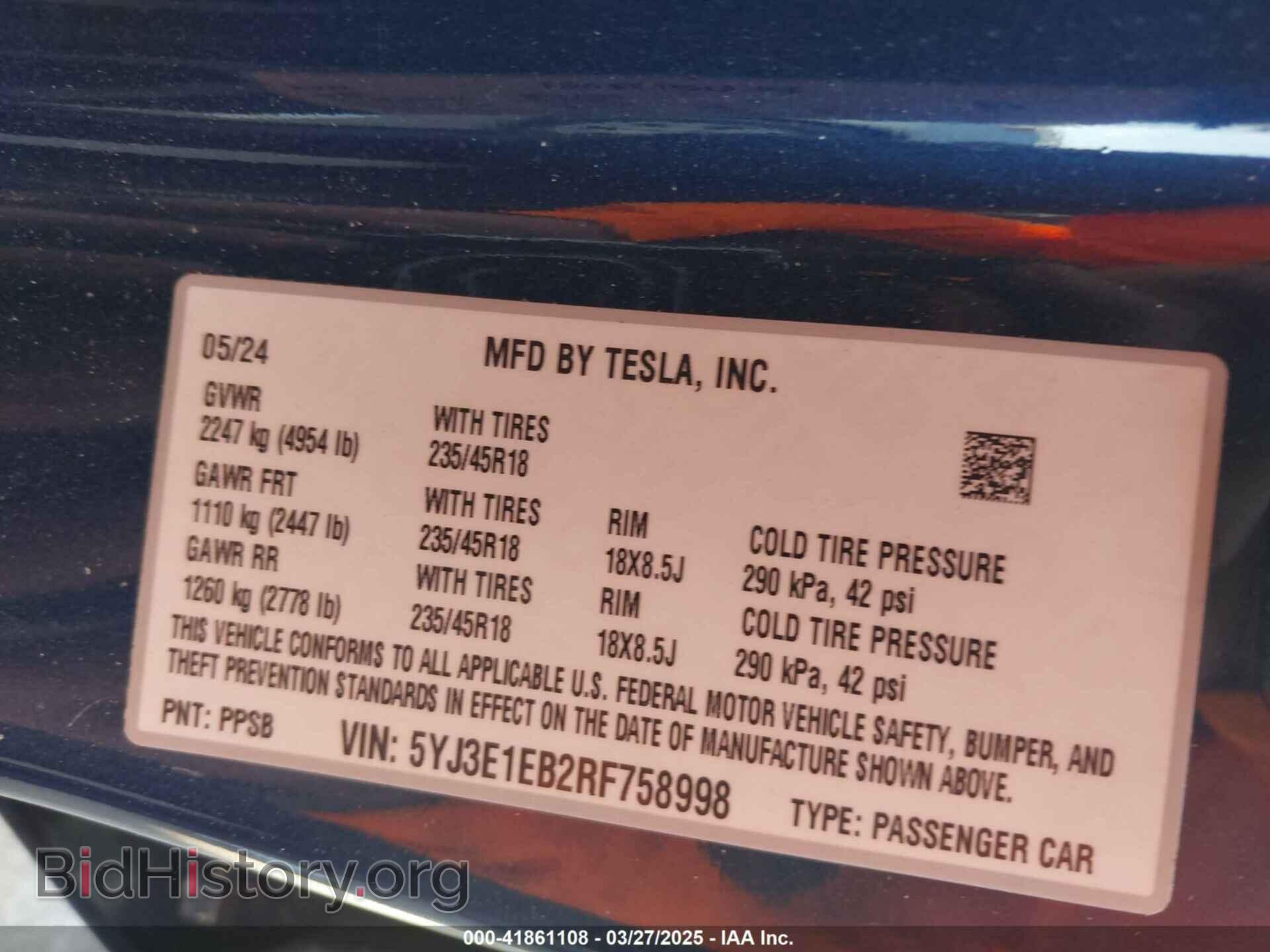 2024 TESLA MODEL 3 - VIN: 5YJ3E1EB2RF758998 - Фото 9