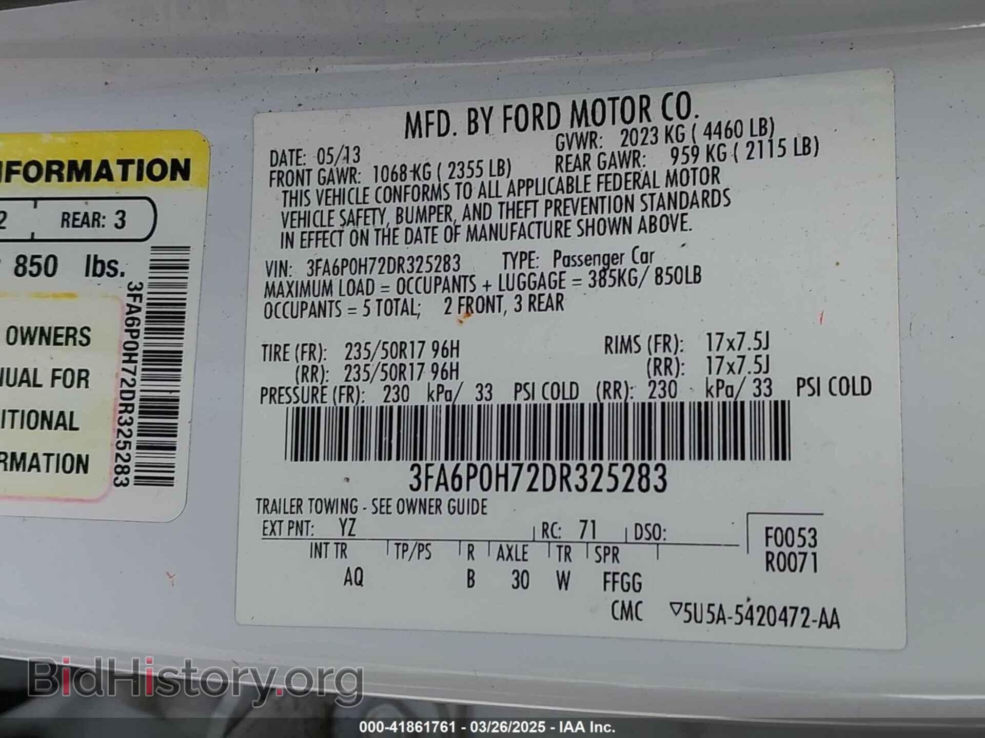 2013 FORD FUSION - VIN: 3FA6P0H72DR325283 - Фото 9