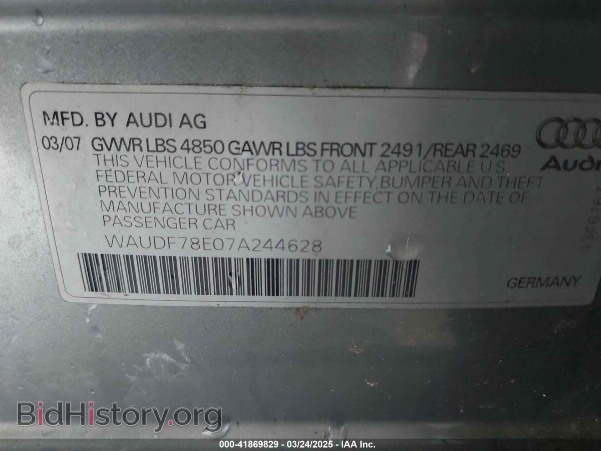 2007 AUDI A4 - VIN: WAUDF78E07A244628 - Фото 9