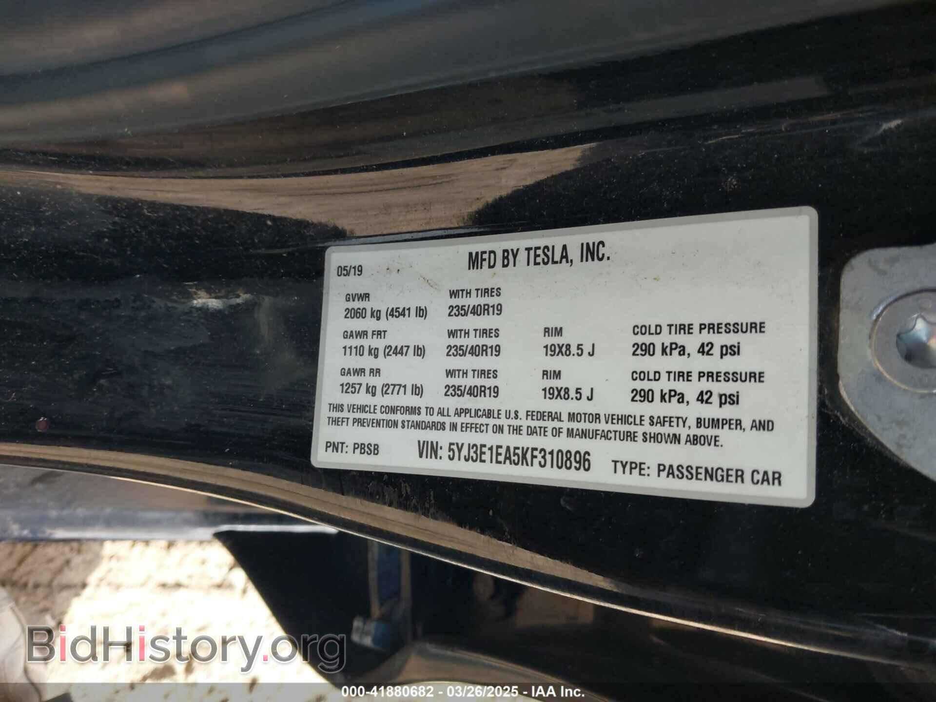 2019 TESLA MODEL 3 - VIN: 5YJ3E1EA5KF310896 - Фото 9