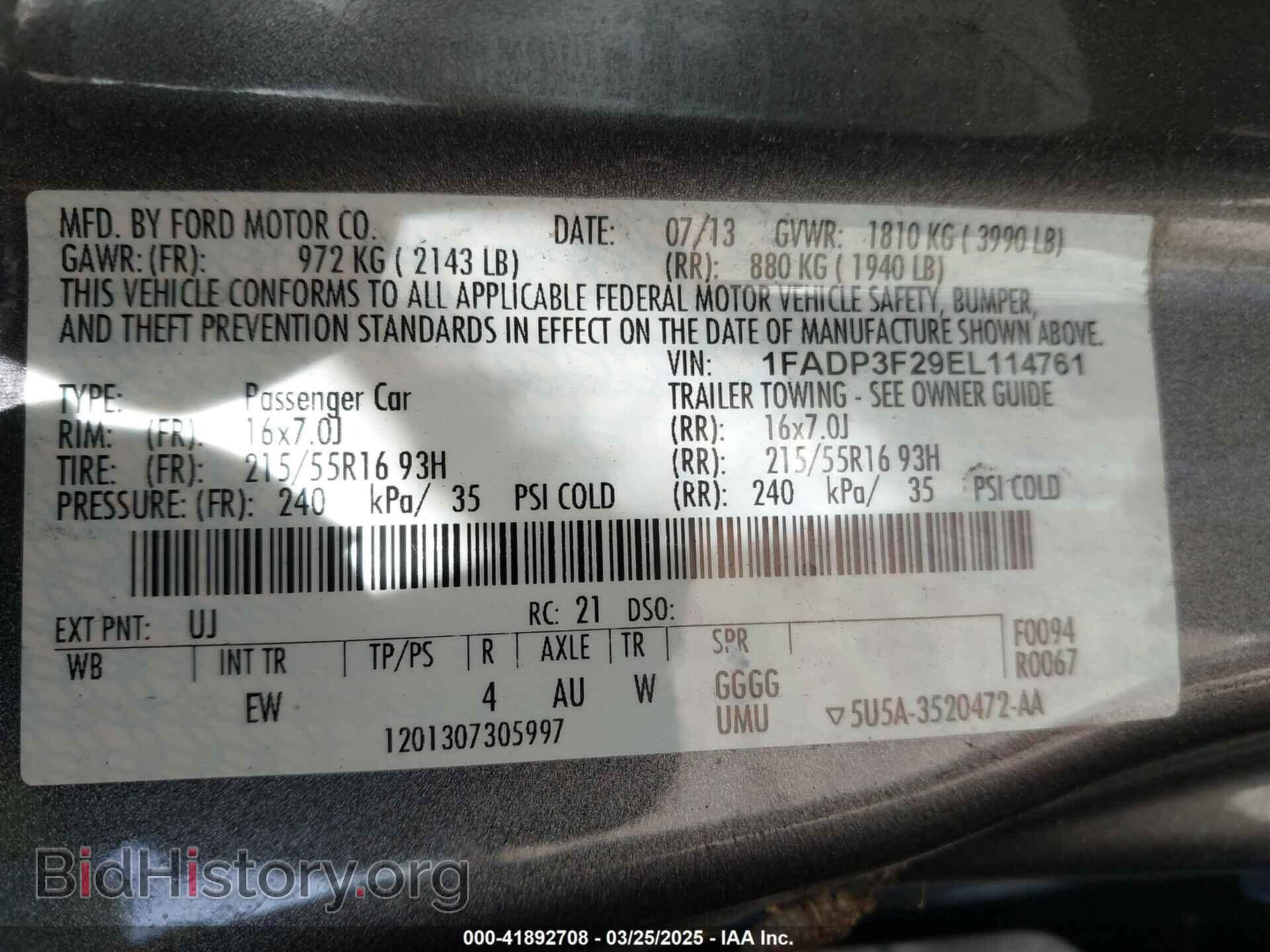 2014 FORD FOCUS - VIN: 1FADP3F29EL114761 - Фото 9