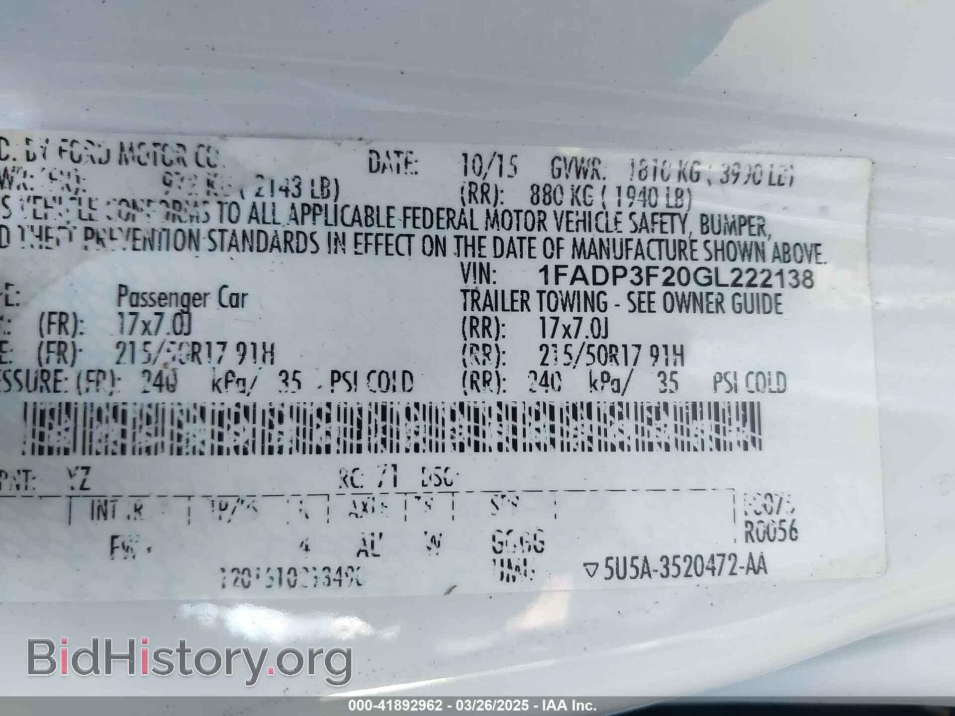 2016 FORD FOCUS - VIN: 1FADP3F20GL222138 - Фото 9