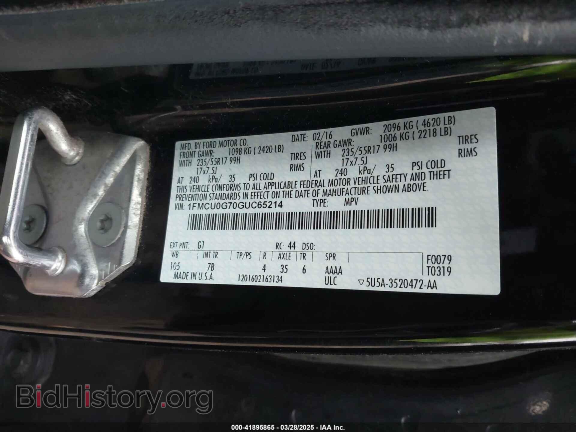2016 FORD ESCAPE - VIN: 1FMCU0G70GUC65214 - Фото 9